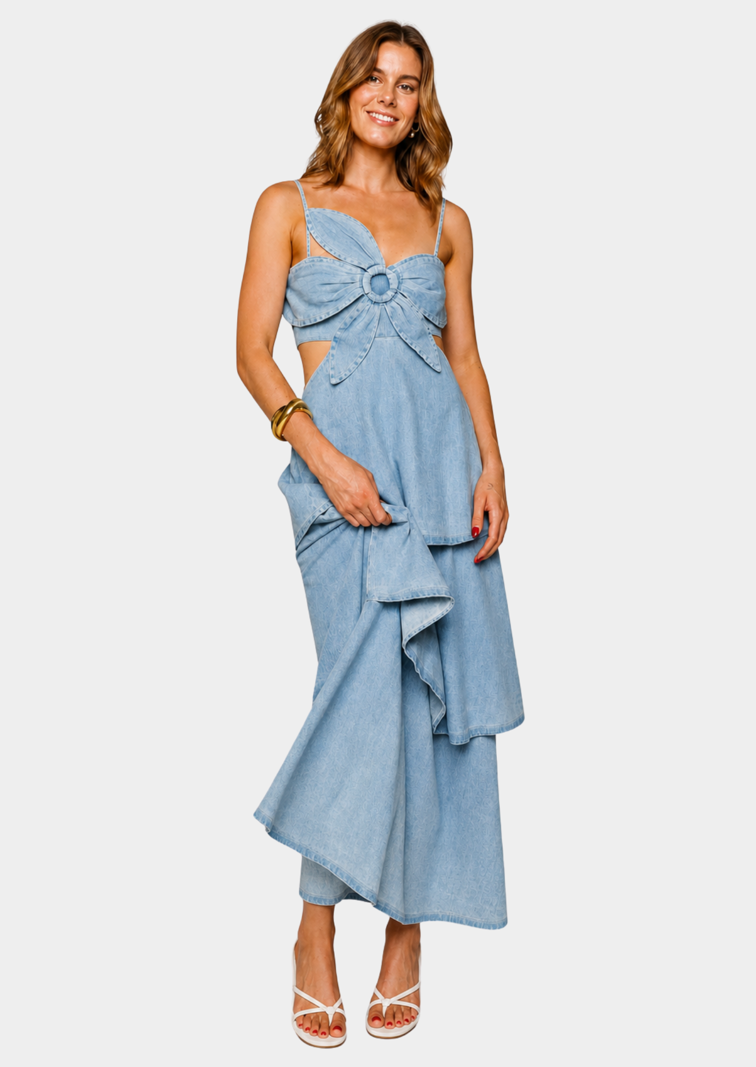 Women’s Maxi Dress with Tiered Skirt and Shoulder Straps