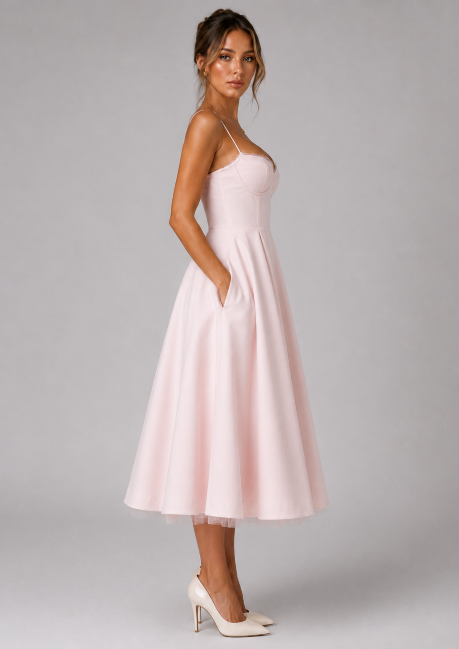 Women’s Midi Dress with Corset Bodice and Full Skirt