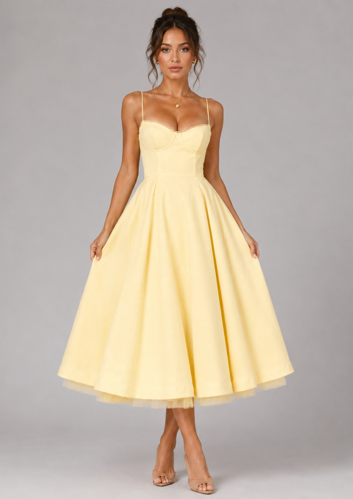 Women’s Midi Dress with Corset Bodice and Full Skirt