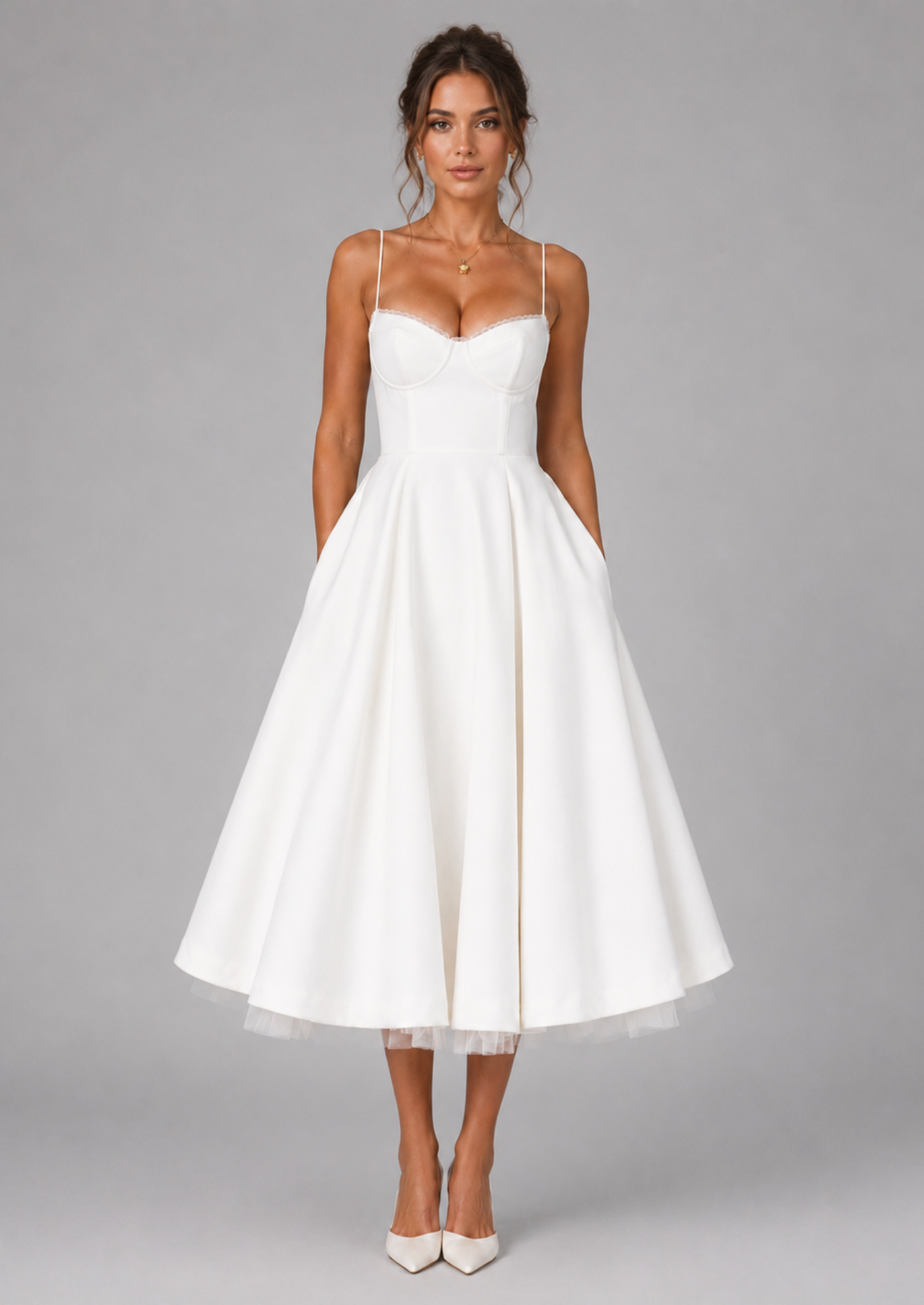 Women’s Midi Dress with Corset Bodice and Full Skirt