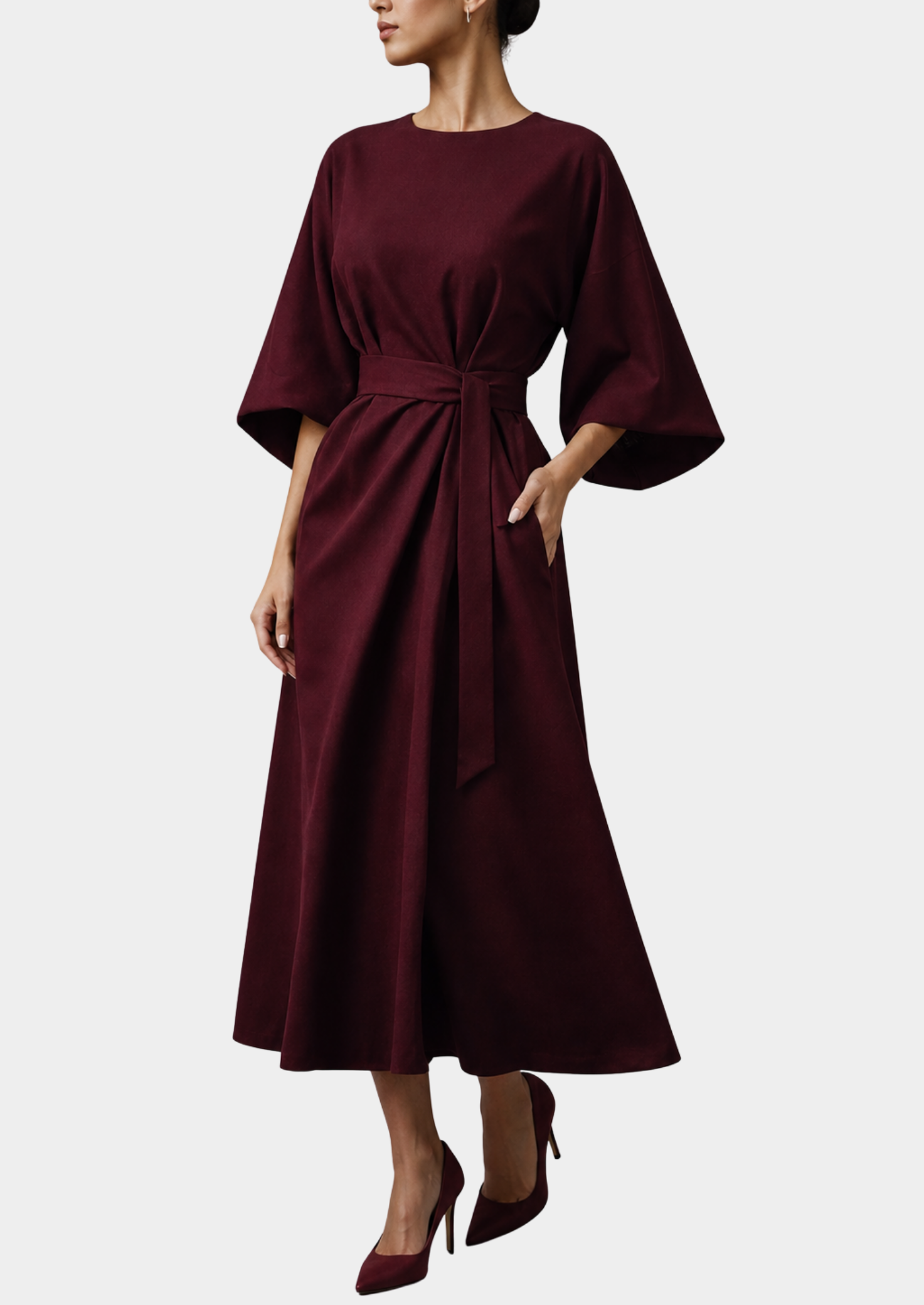 Women’s Midi Dress with Short Sleeves and Belt