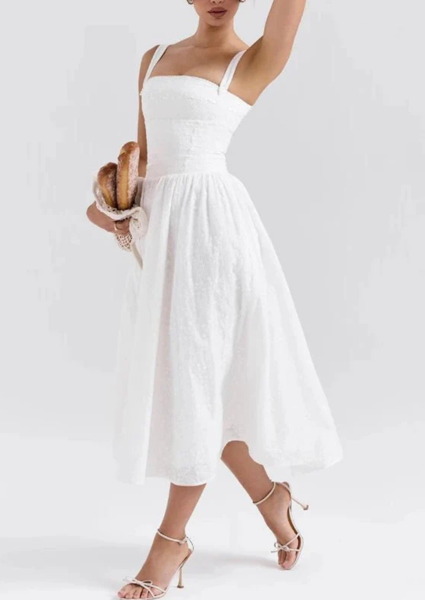 Women’s Midi Sundress with Spaghetti Straps and Gathered Waist