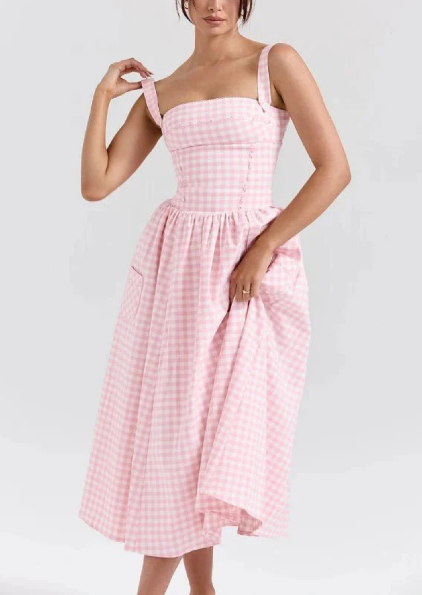 Women’s Midi Sundress with Spaghetti Straps and Gathered Waist
