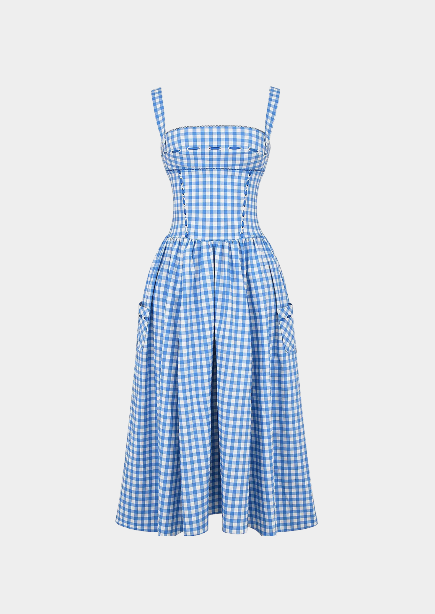 Women’s Midi Sundress with Spaghetti Straps and Gathered Waist