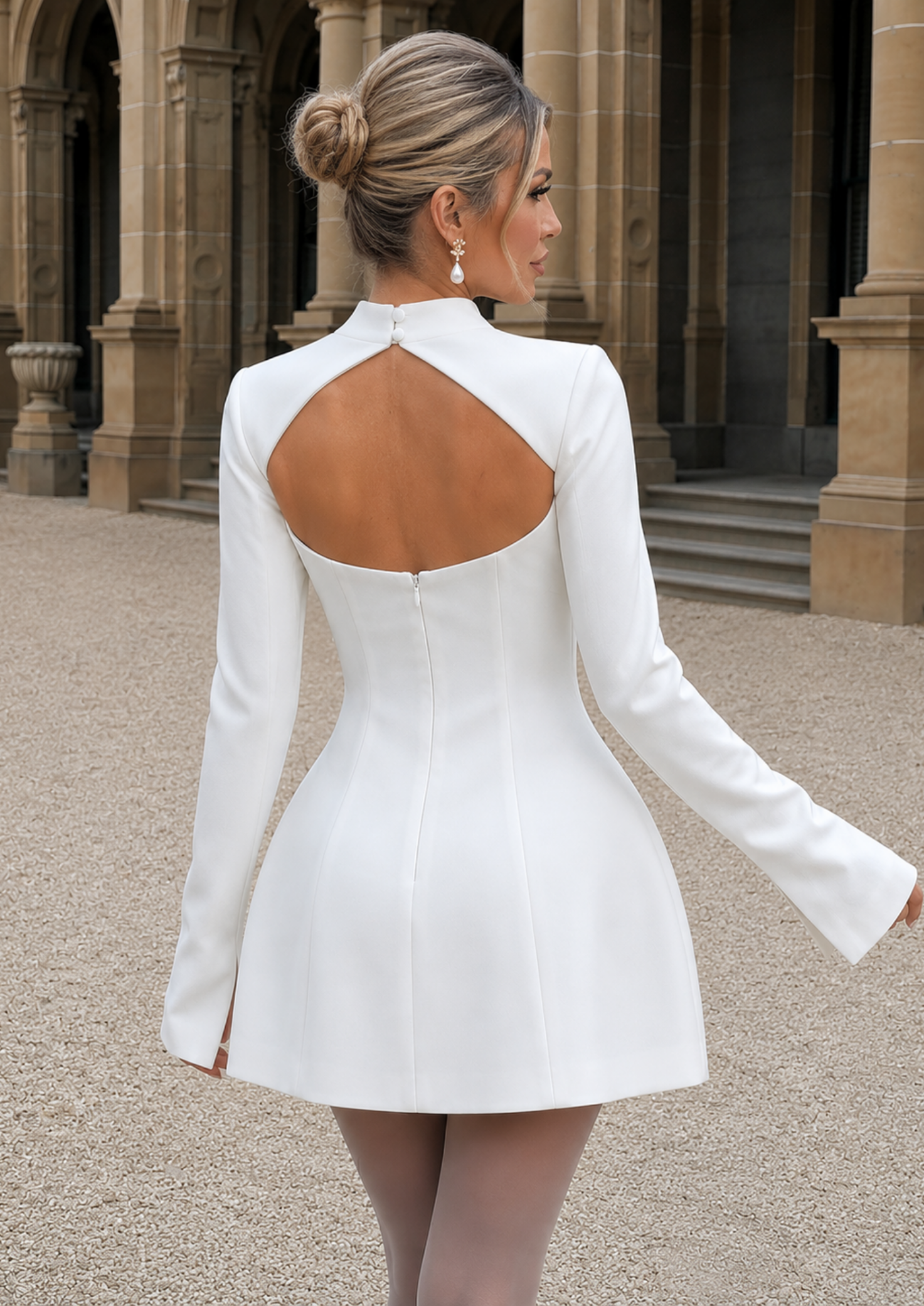 Women’s Mini Dress with Long Sleeves and High Neck
