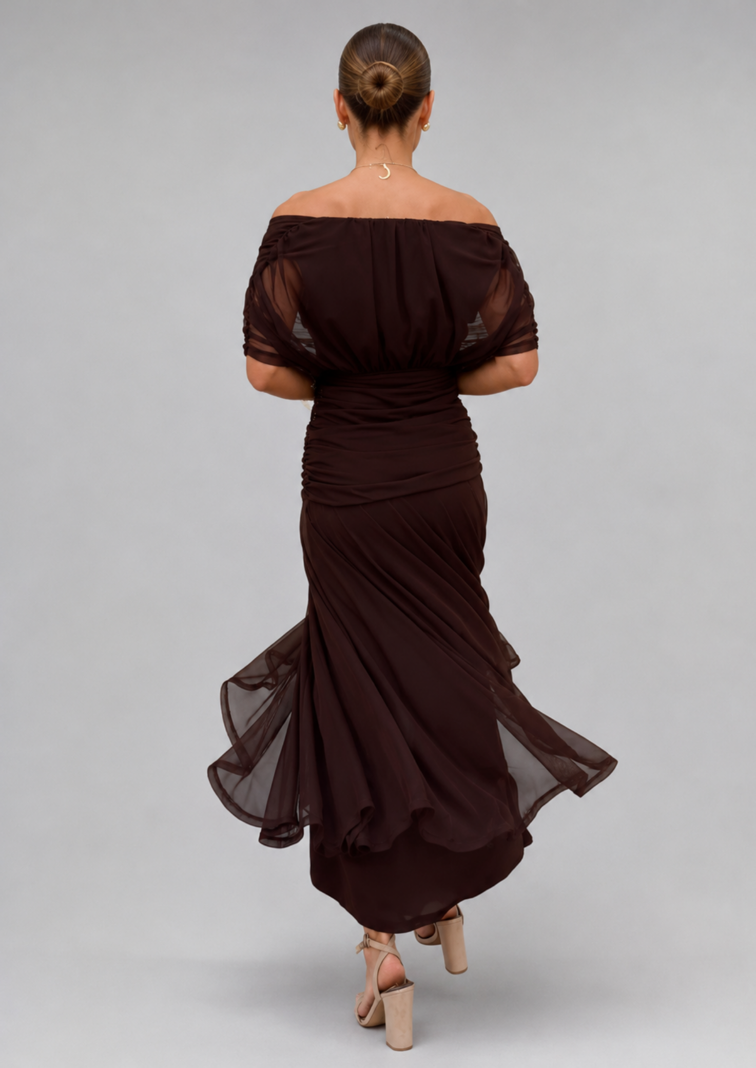 Women’s Off-Shoulder Maxi Dress with Pleated Skirt