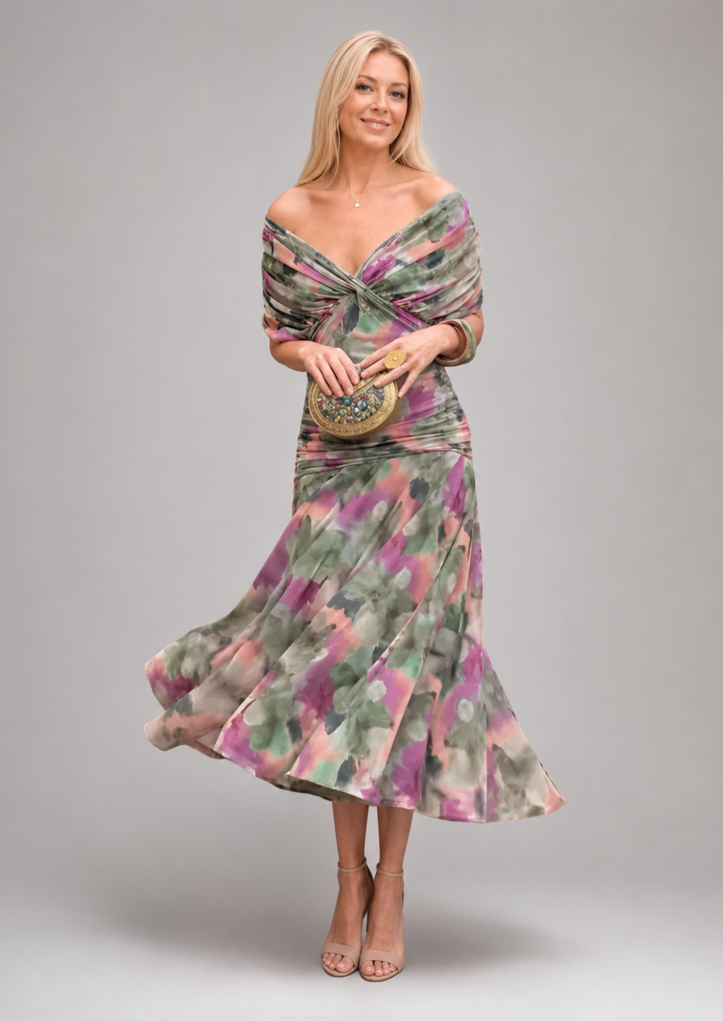 Women’s Off-Shoulder Maxi Dress with Pleated Skirt