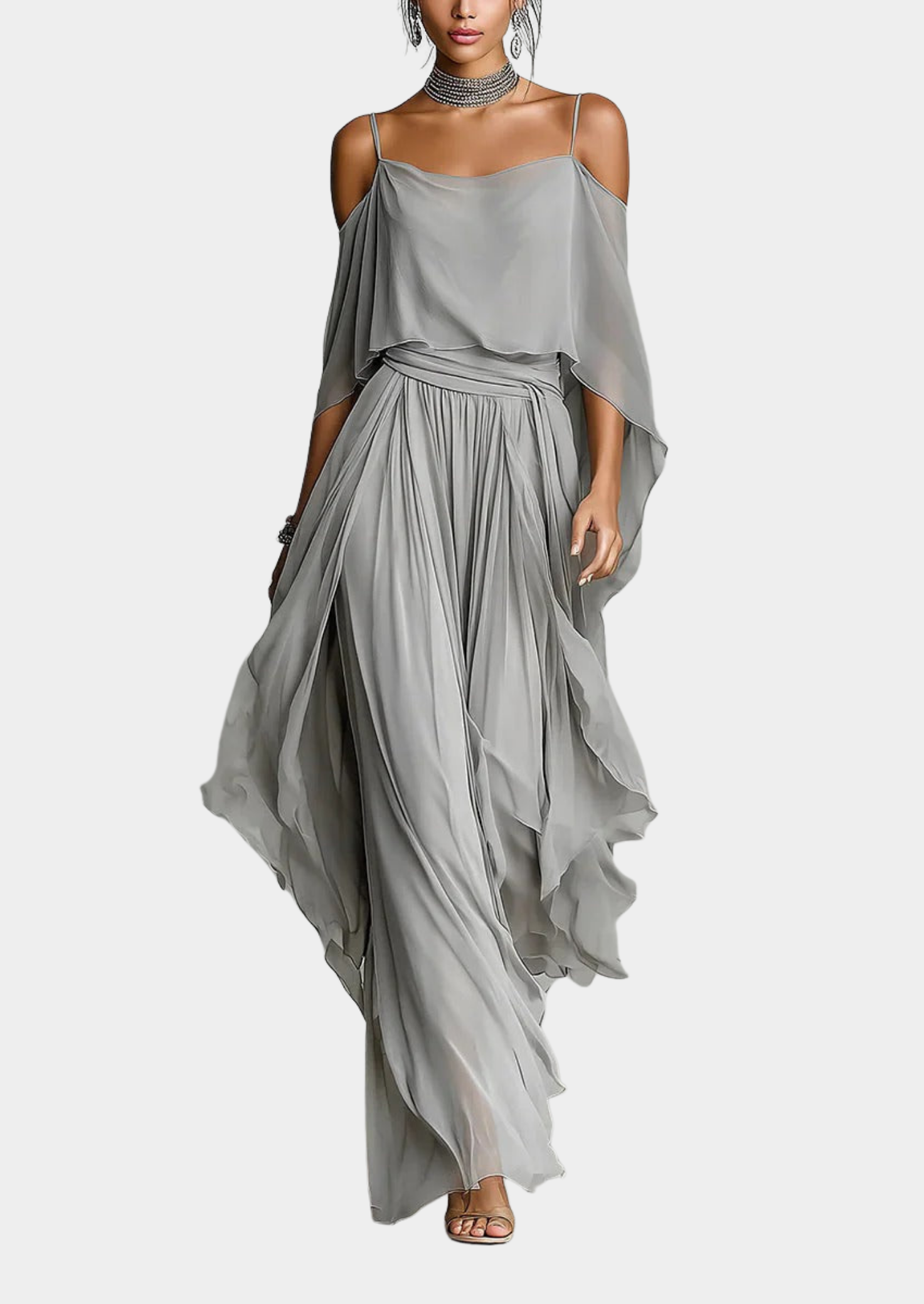 Women’s Off-Shoulder Maxi Dress with Wide-Leg Silhouette
