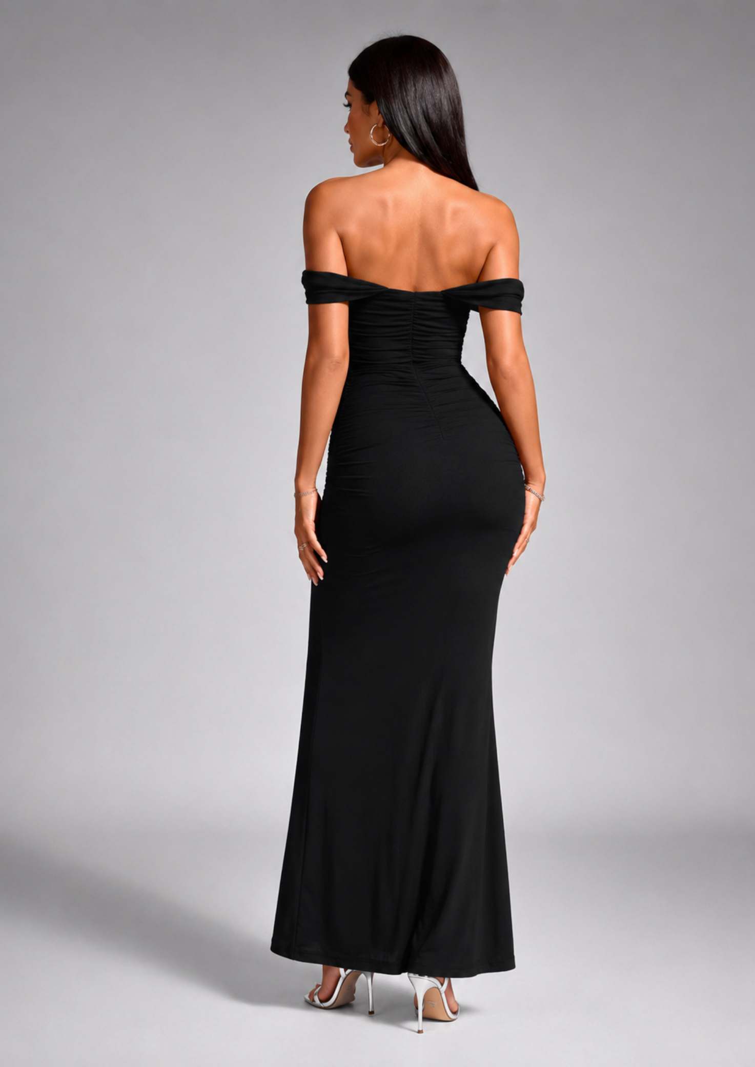 Women’s Off-Shoulder Mermaid Maxi Dress with Ruched Bodice