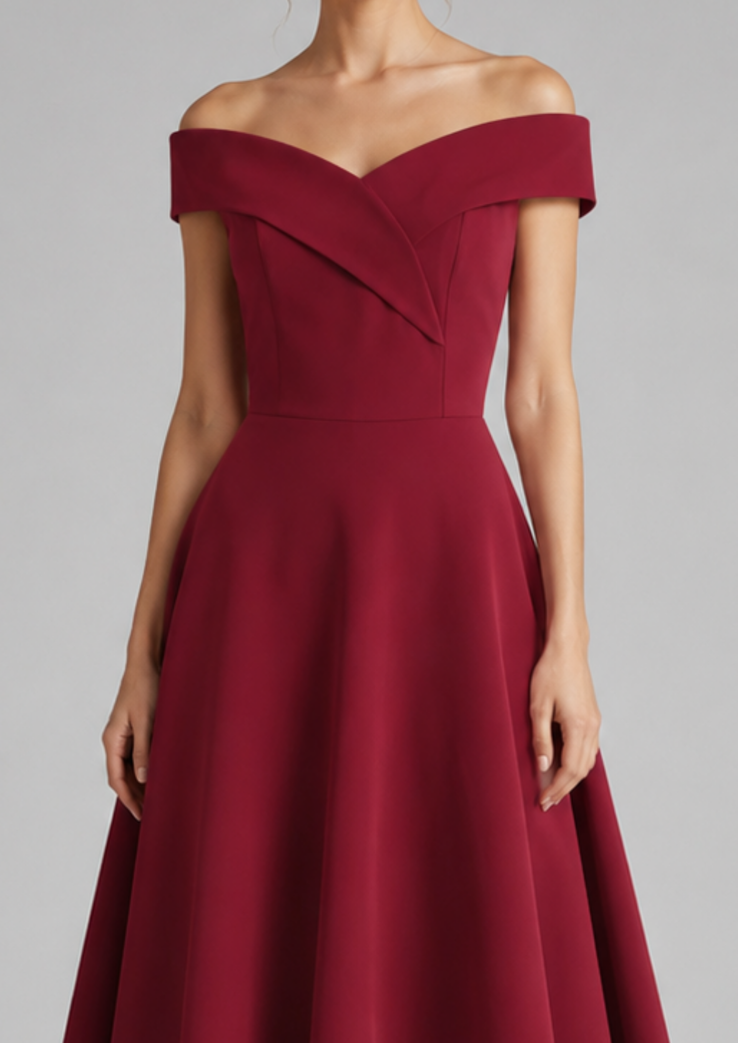 Women’s Off-Shoulder Midi Dress with Fitted Waist