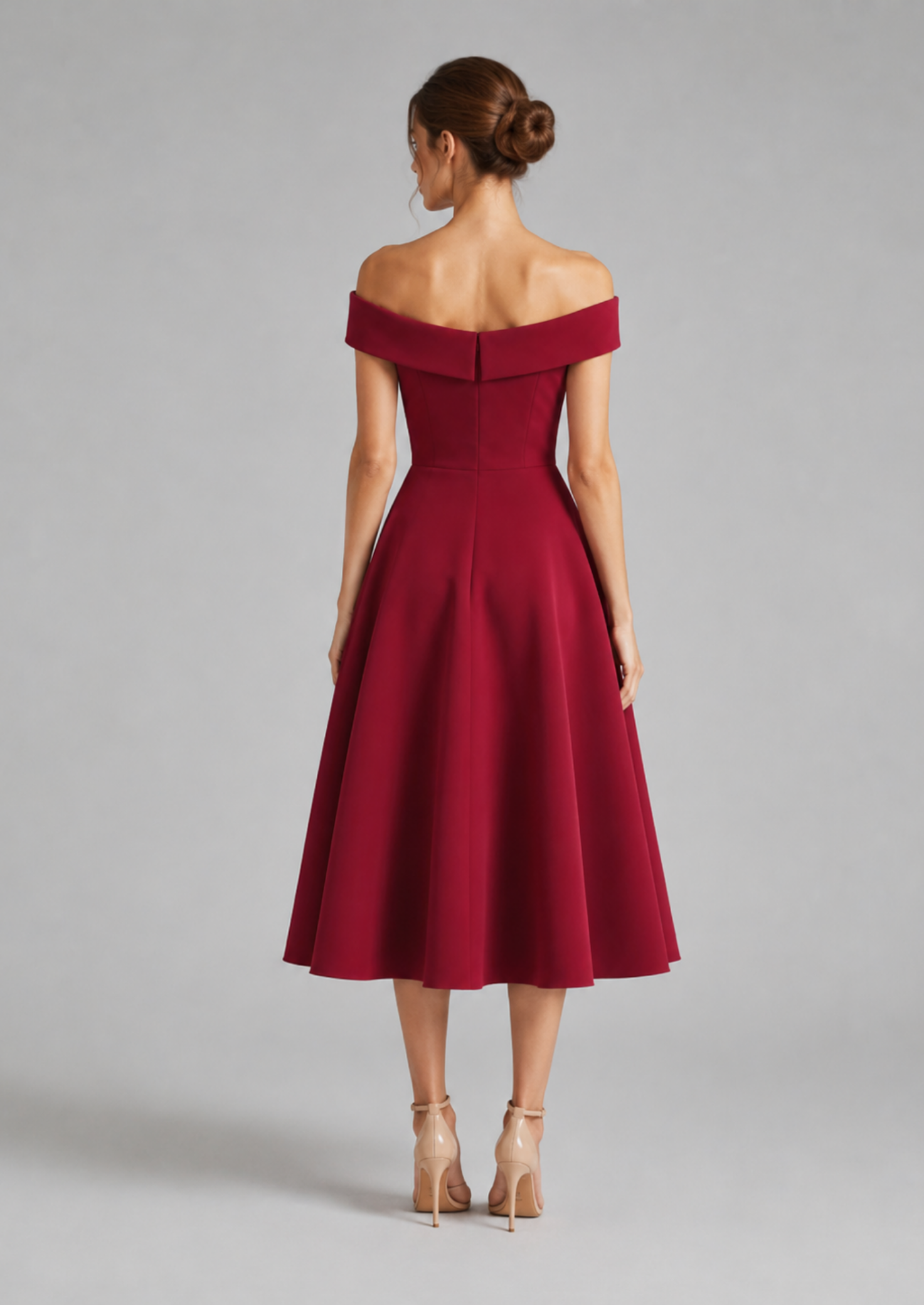 Women’s Off-Shoulder Midi Dress with Fitted Waist