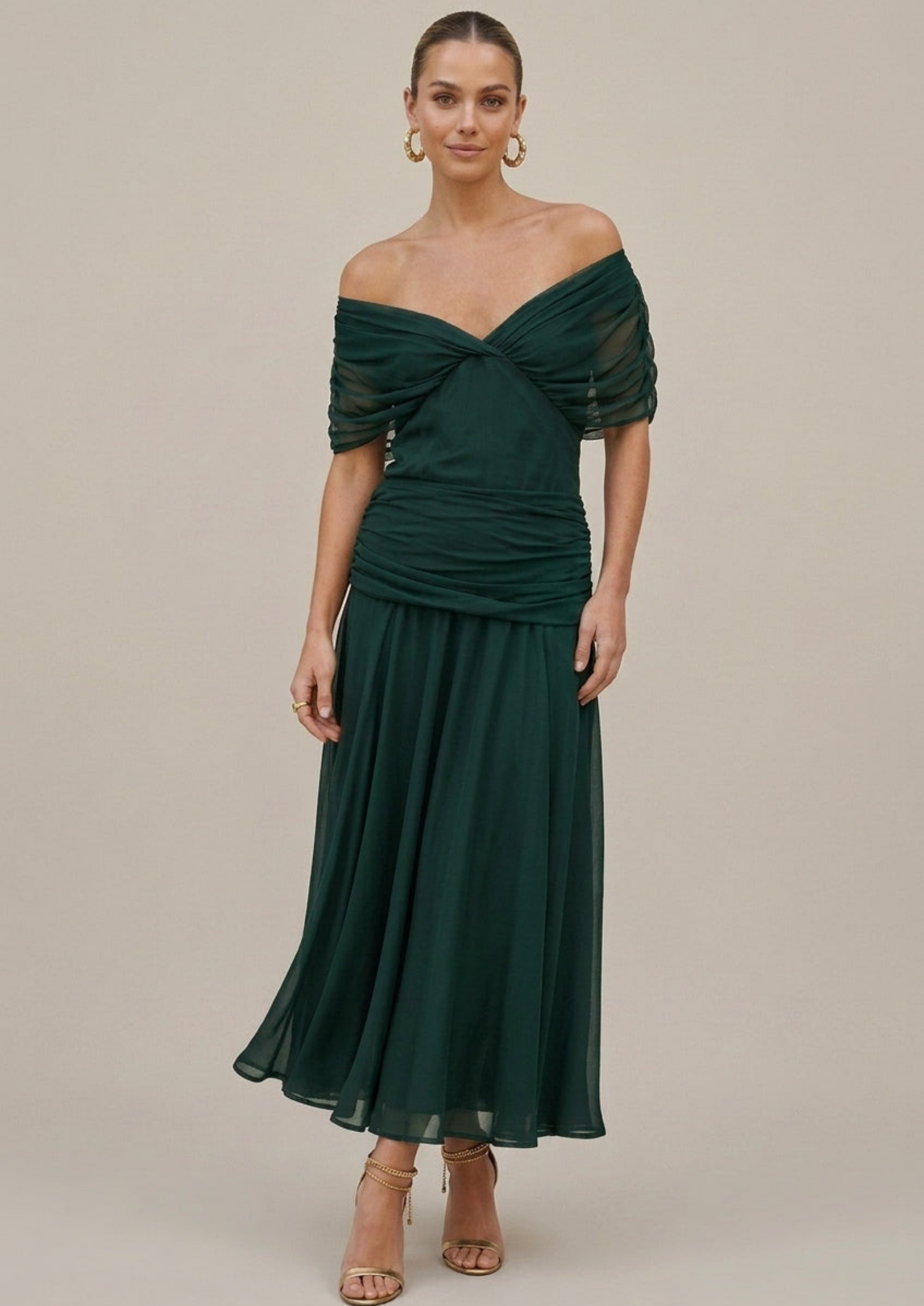 Women’s Off the Shoulder Maxi Dress with Cross Wrap Bodice