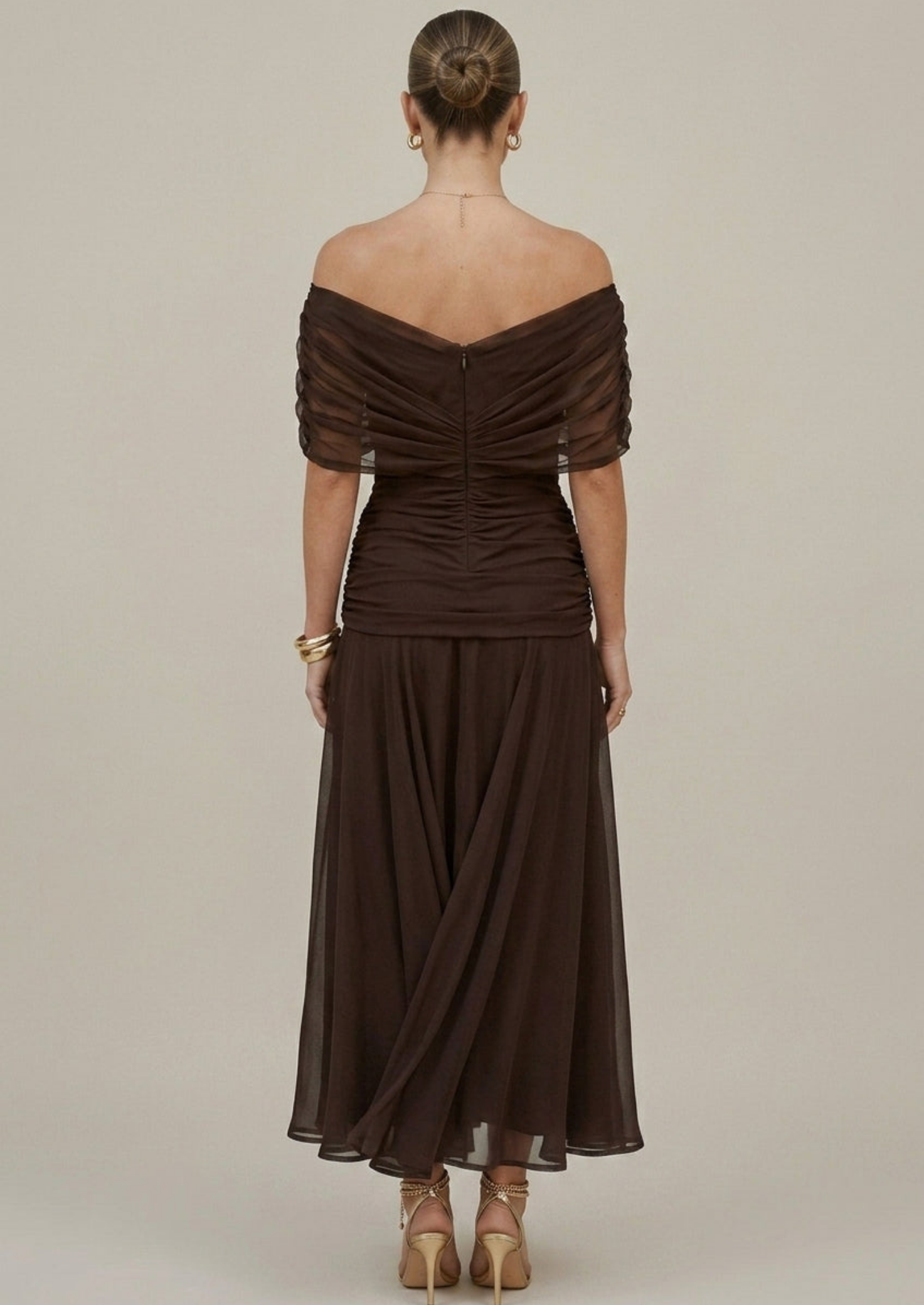 Women’s Off the Shoulder Maxi Dress with Cross Wrap Bodice