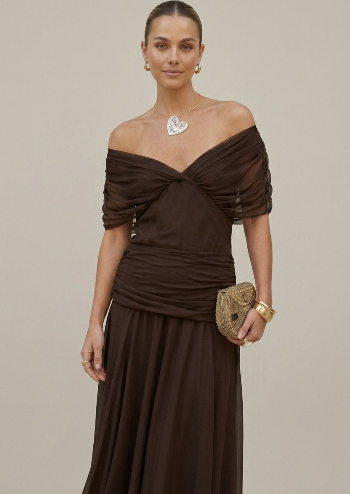 Women’s Off the Shoulder Maxi Dress with Cross Wrap Bodice
