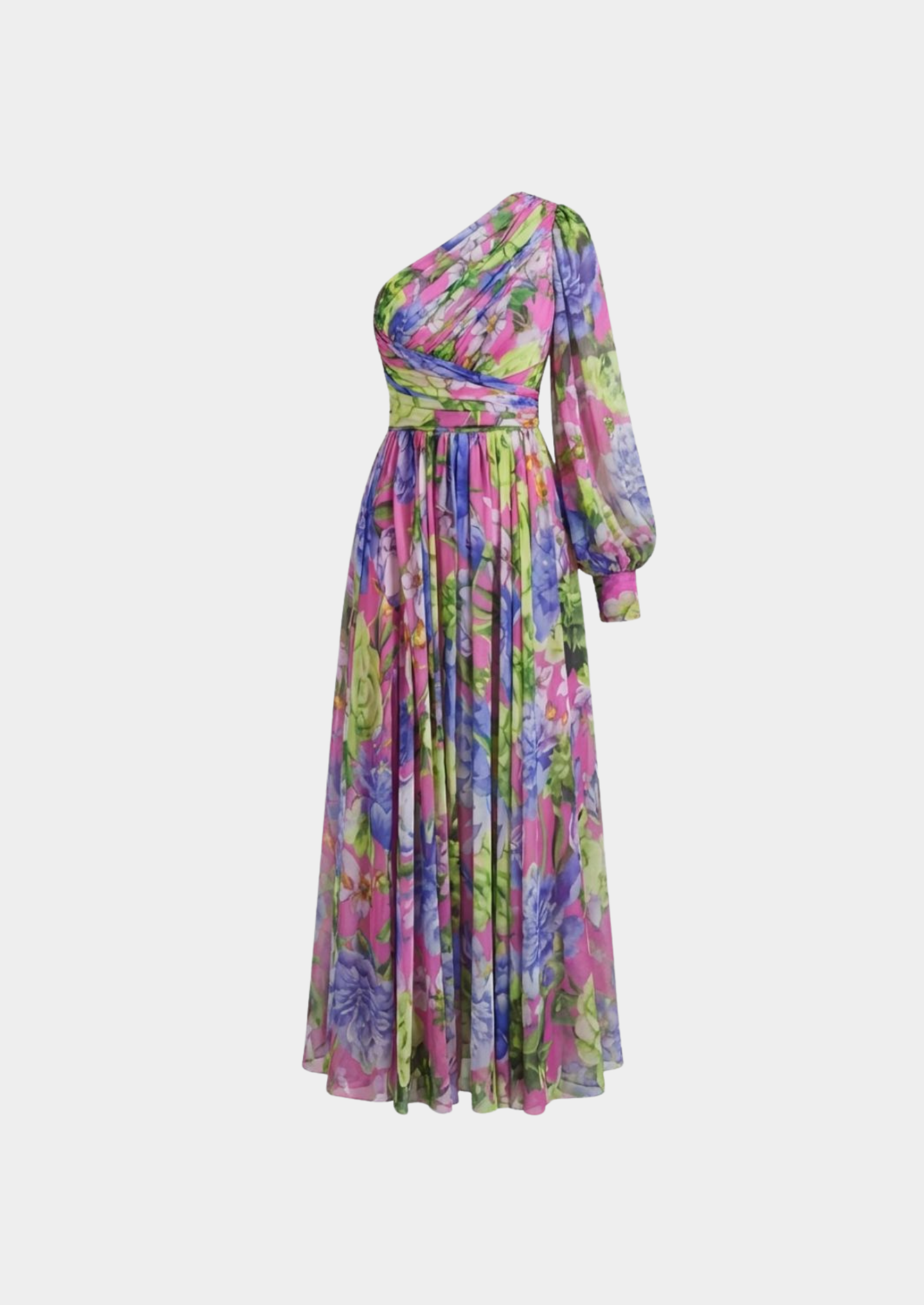 Women’s One-Shoulder Floral Maxi Dress with Asymmetric Neckline