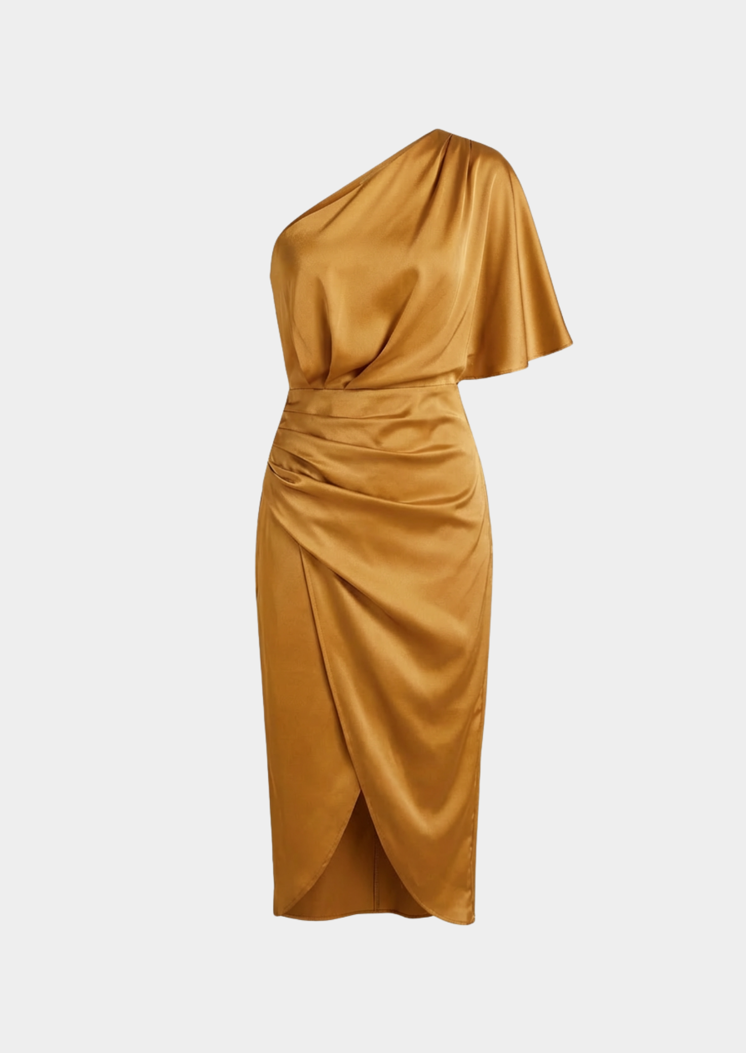 Women’s One-Shoulder Midi Dress with Draped Waist