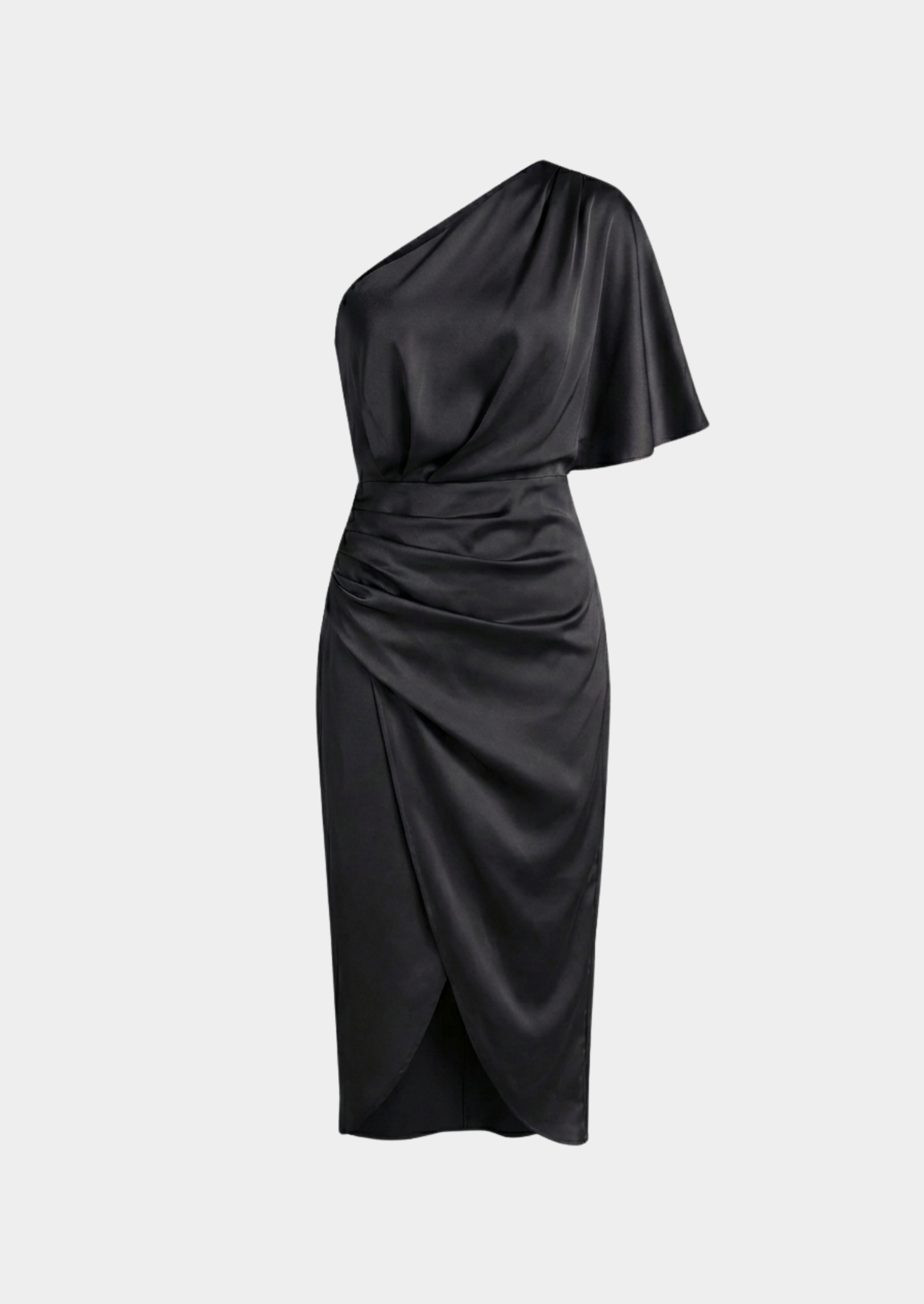 Women’s One-Shoulder Midi Dress with Draped Waist