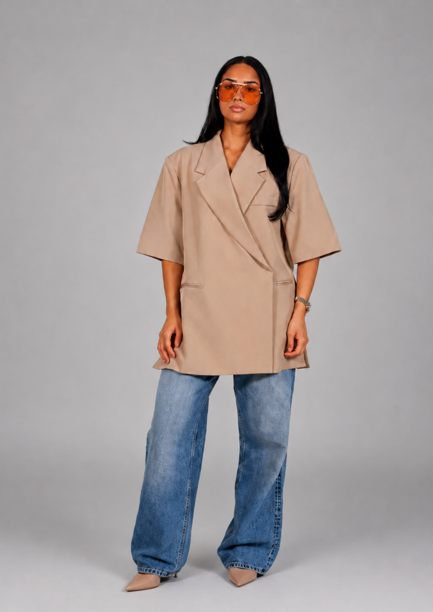 Women’s Oversized Blazer with Sleeves and Notched Lapel