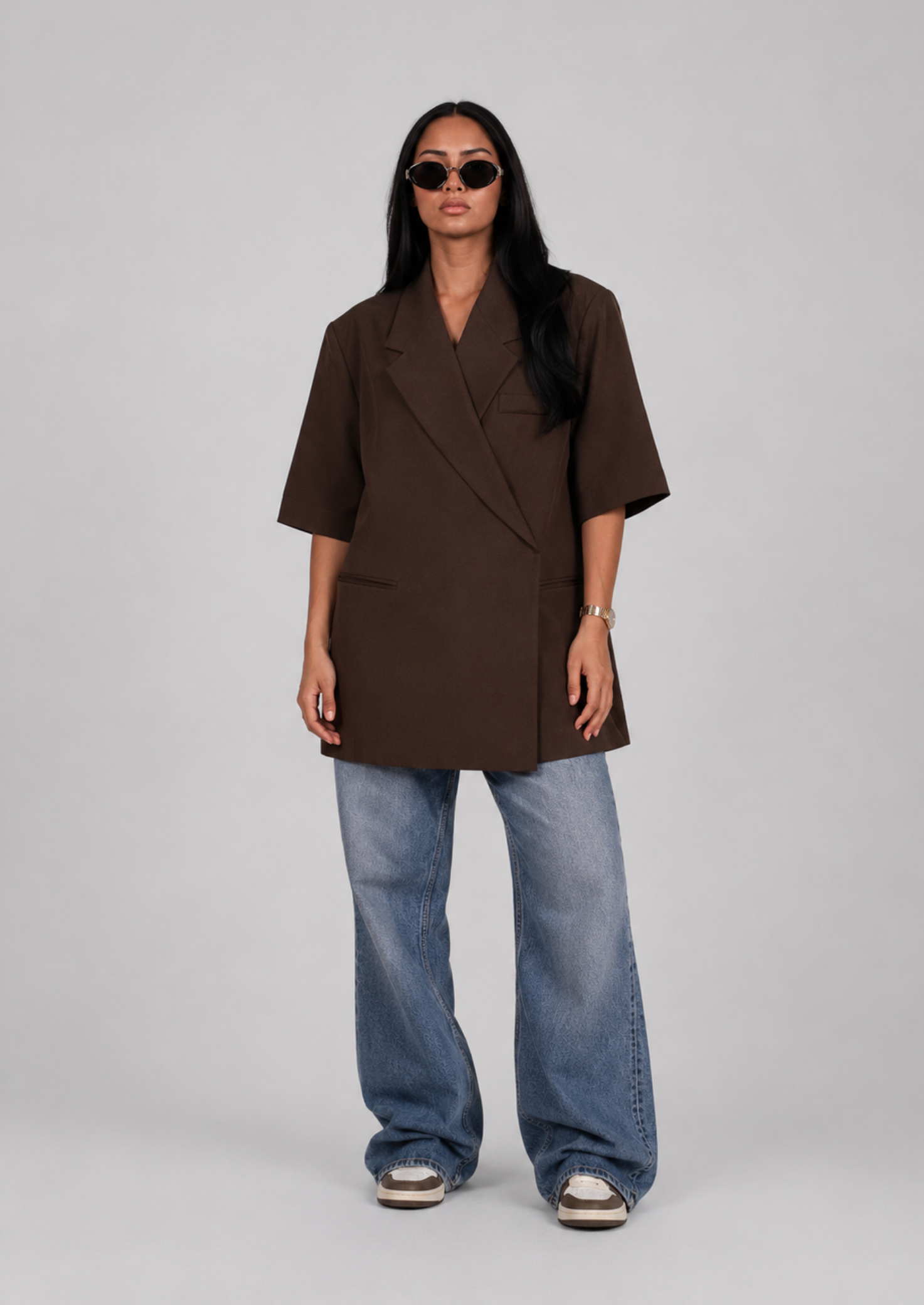 Women’s Oversized Blazer with Sleeves and Notched Lapel