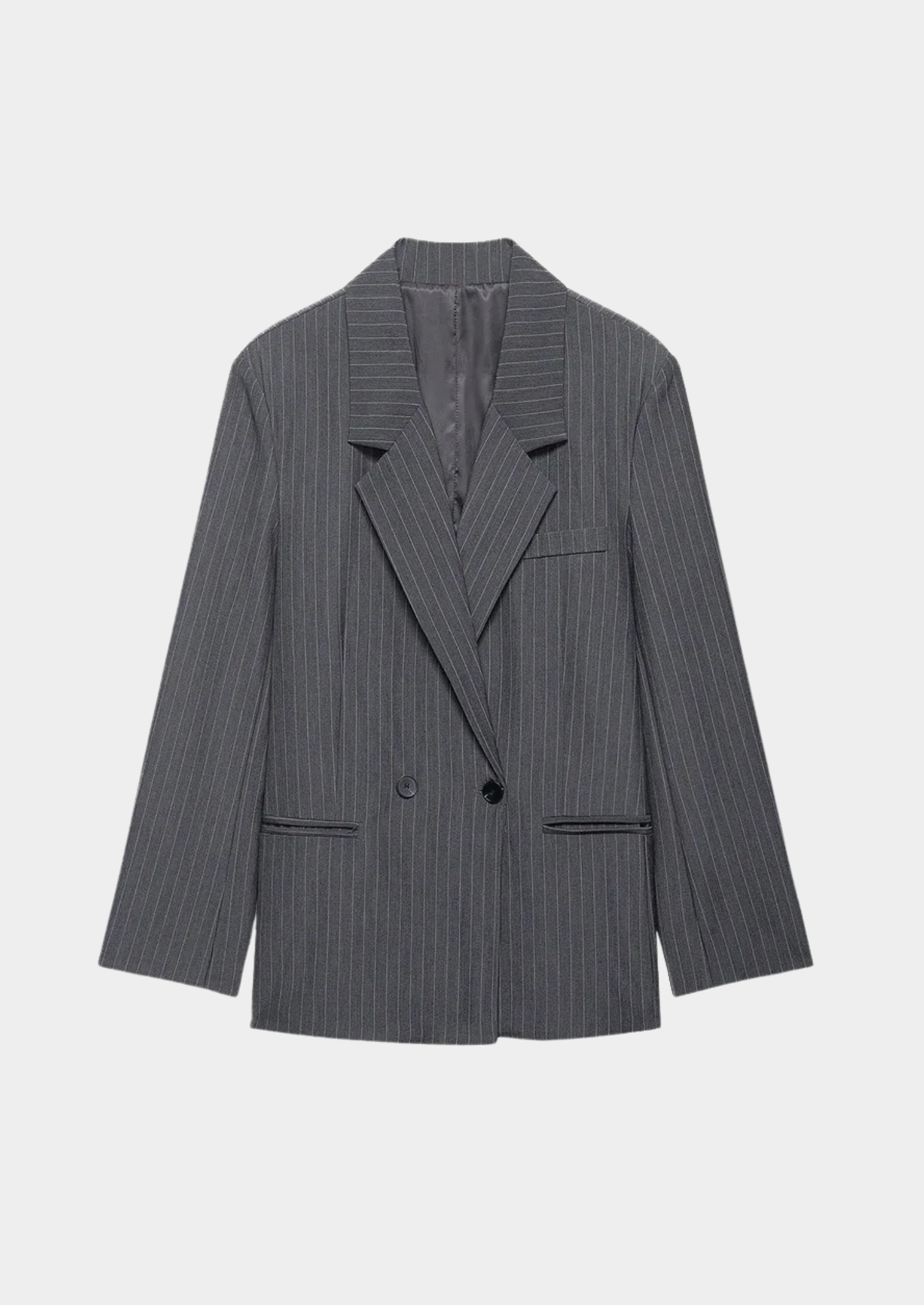 Women’s Pinstripe Double-Breasted Blazer with Notched Lapel