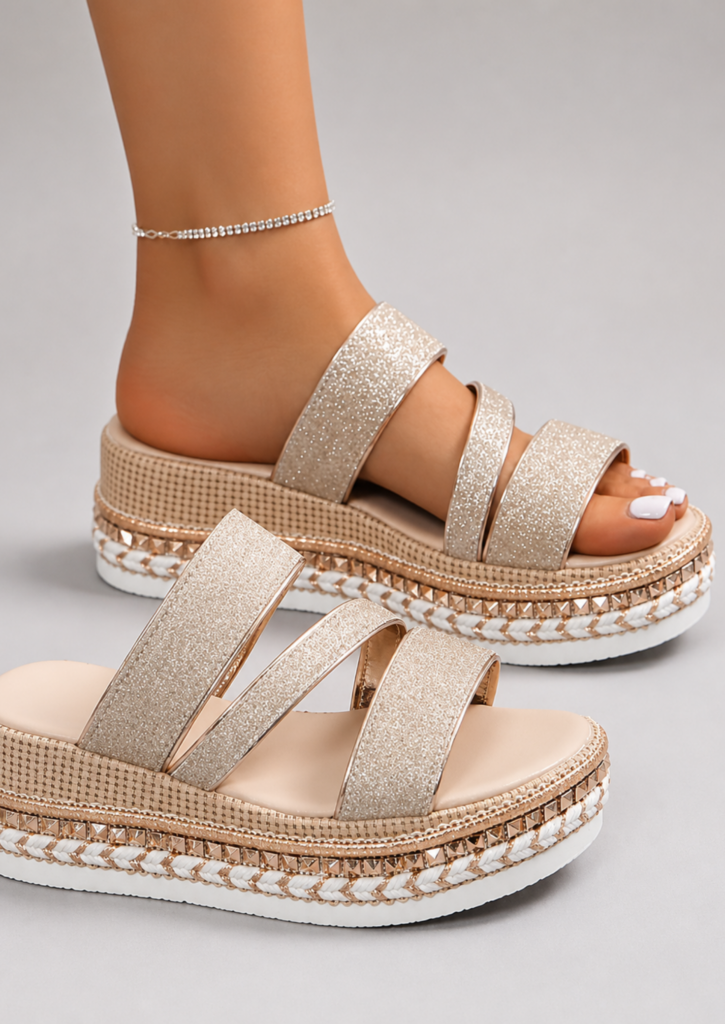 Women’s Platform Sandals with Straps and Ankle Strap