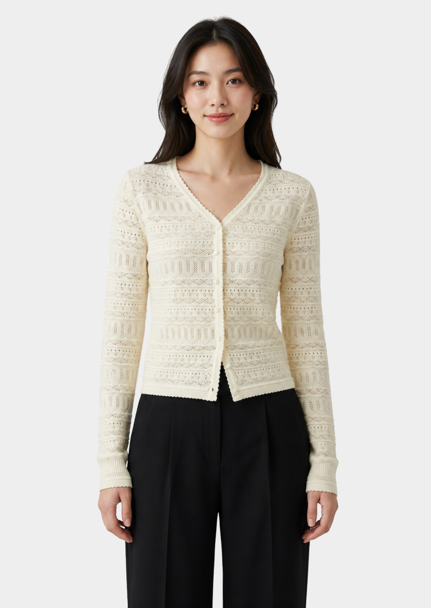 Women’s Pointelle Knit Cardigan with V-Neck
