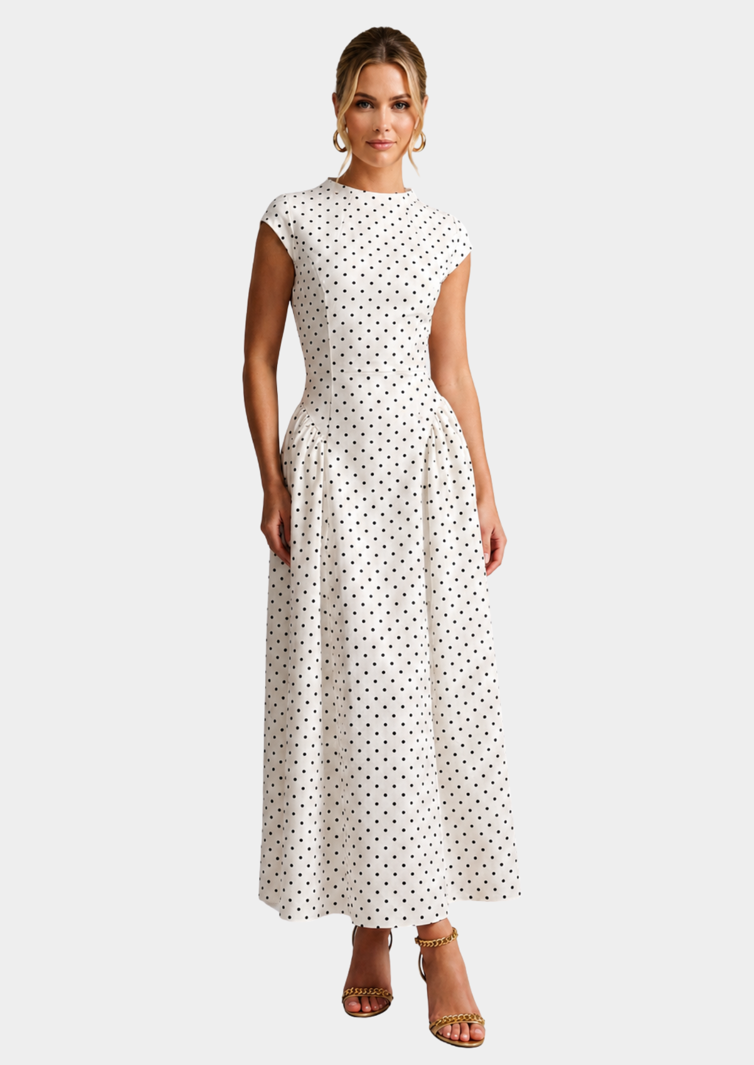 Women’s Polka Dot Maxi Dress with Cap Sleeves