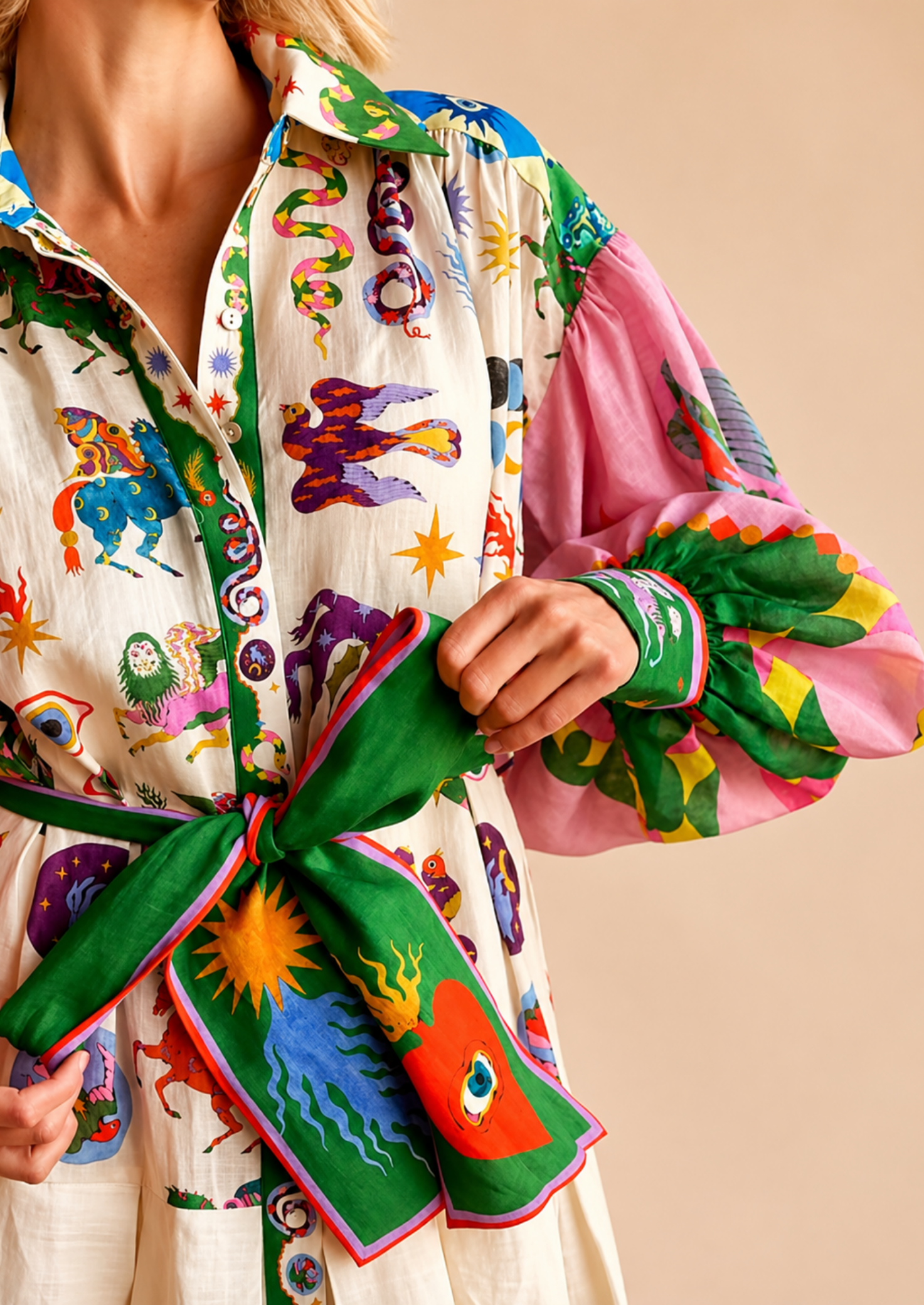 Women’s Printed Maxi Shirt Dress with Long Sleeves