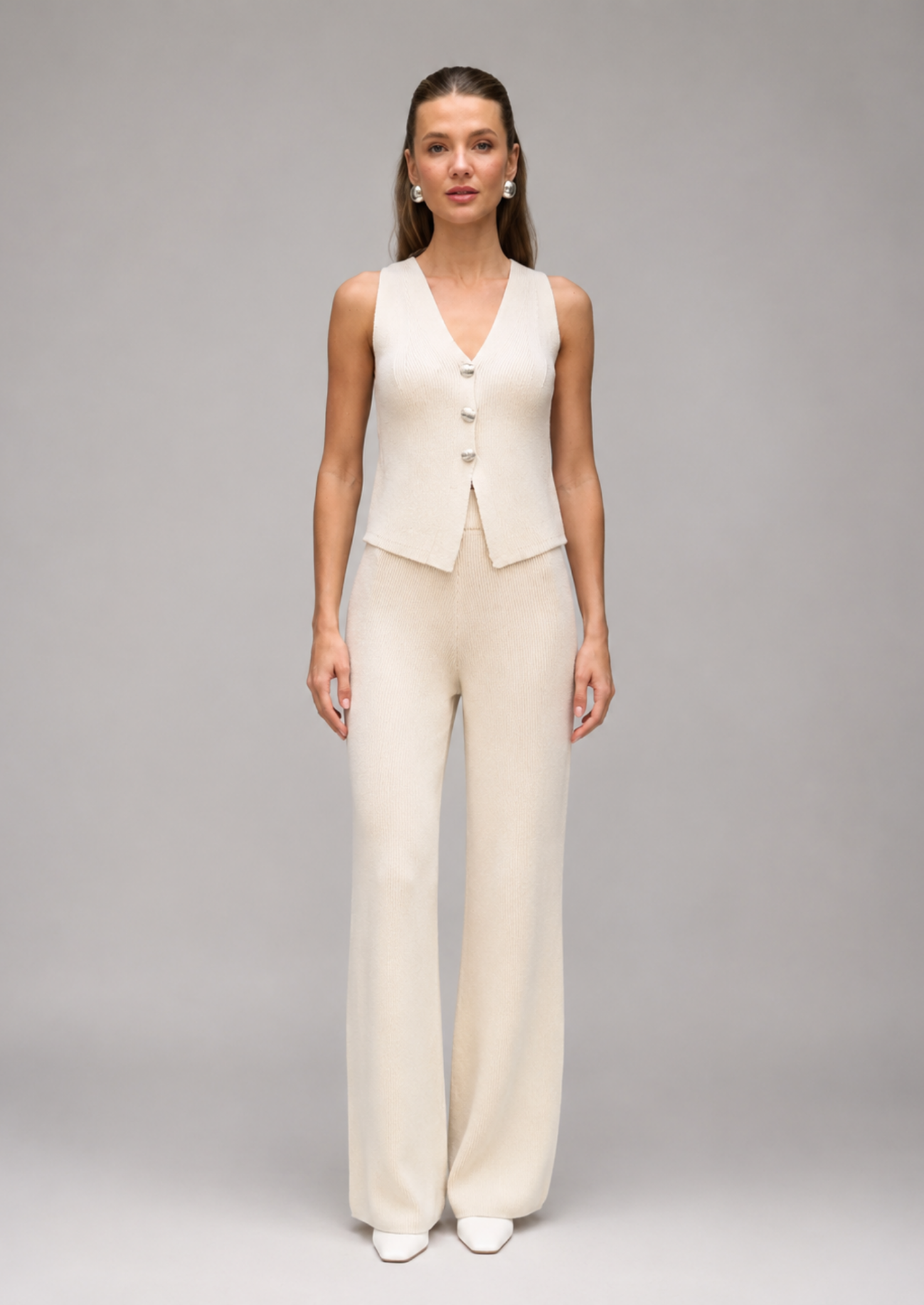Women’s Ribbed Knit Waistcoat and Trousers Set