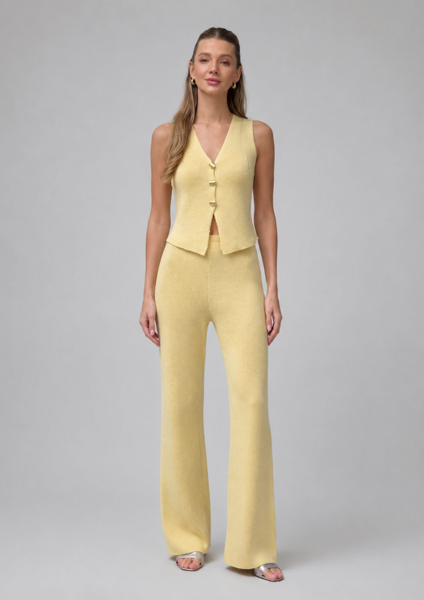 Women’s Ribbed Knit Waistcoat and Trousers Set