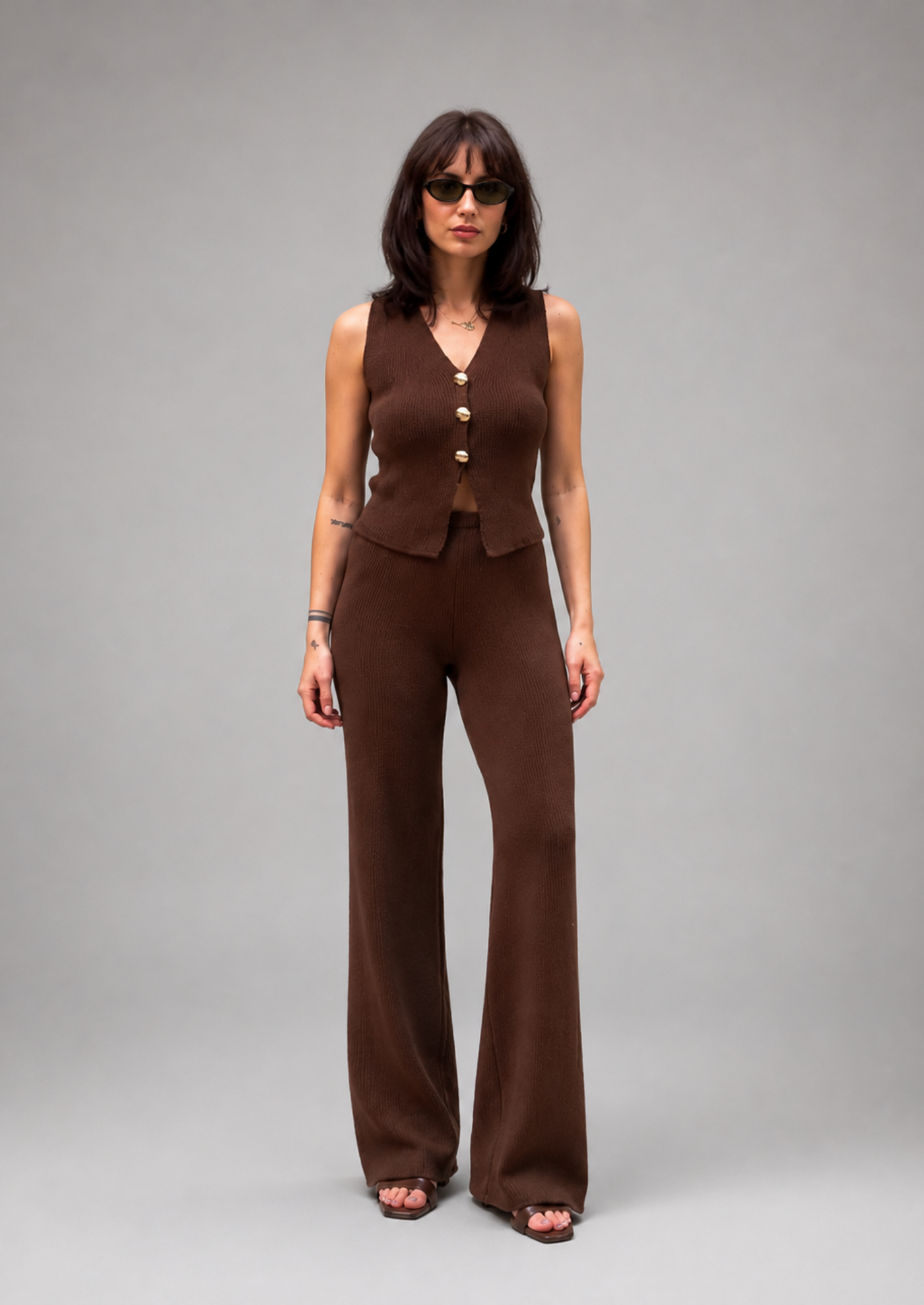 Women’s Ribbed Knit Waistcoat and Trousers Set