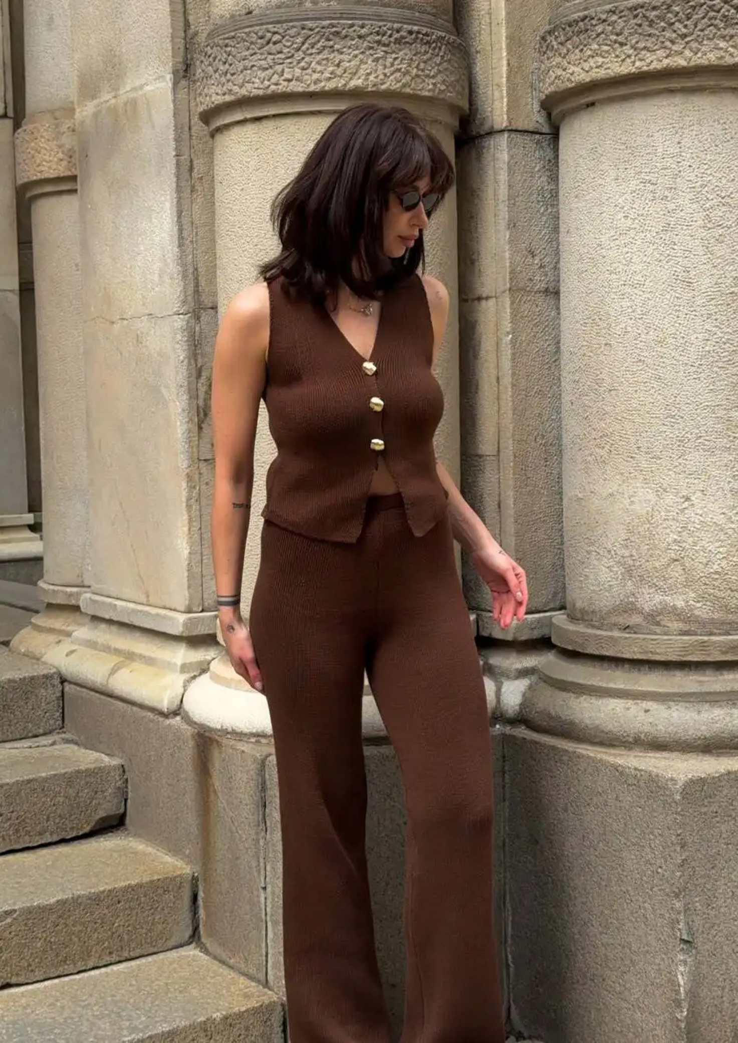 Women’s Ribbed Knit Waistcoat and Trousers Set