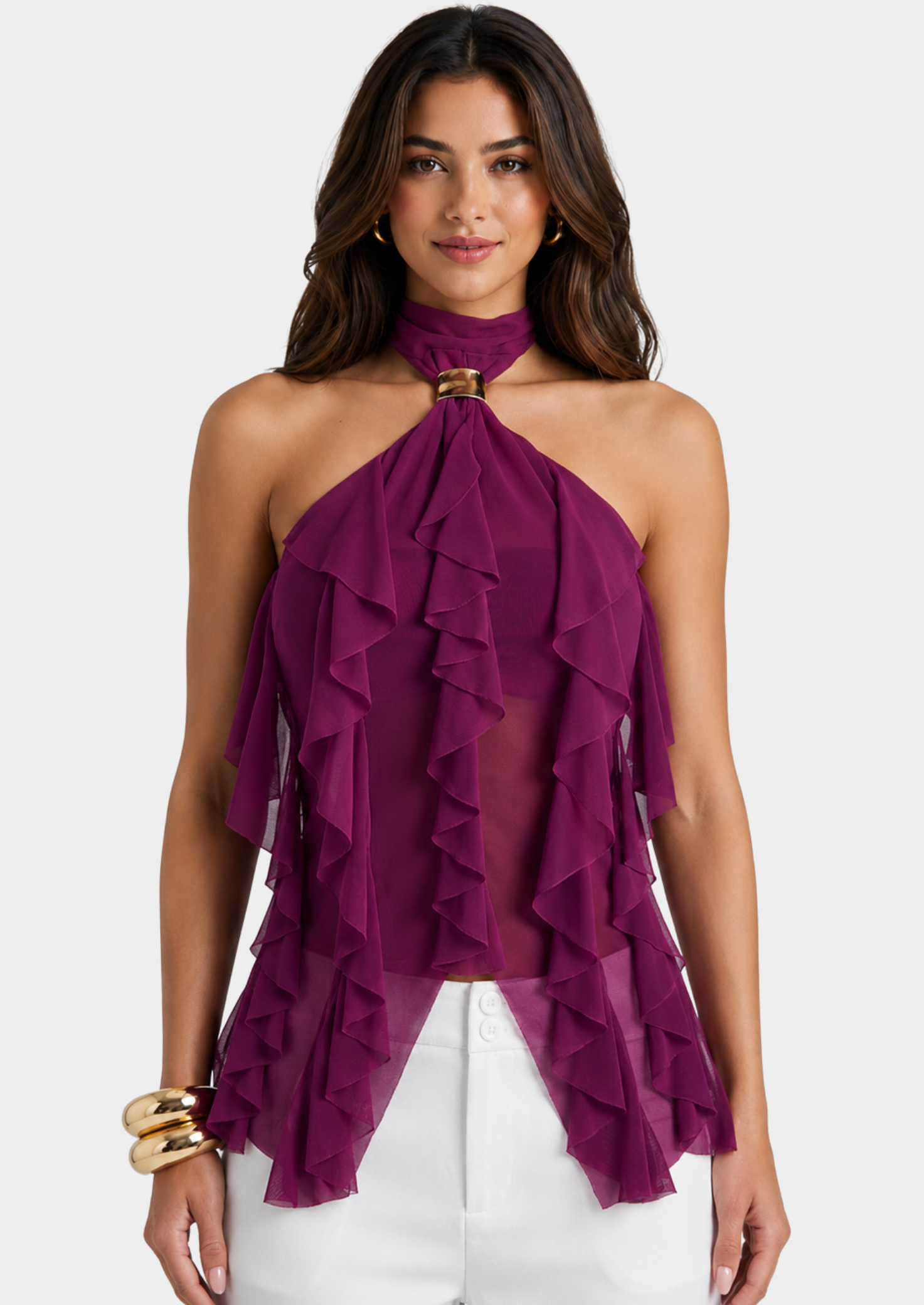 Women’s Ruffle Halter Top with Open Back