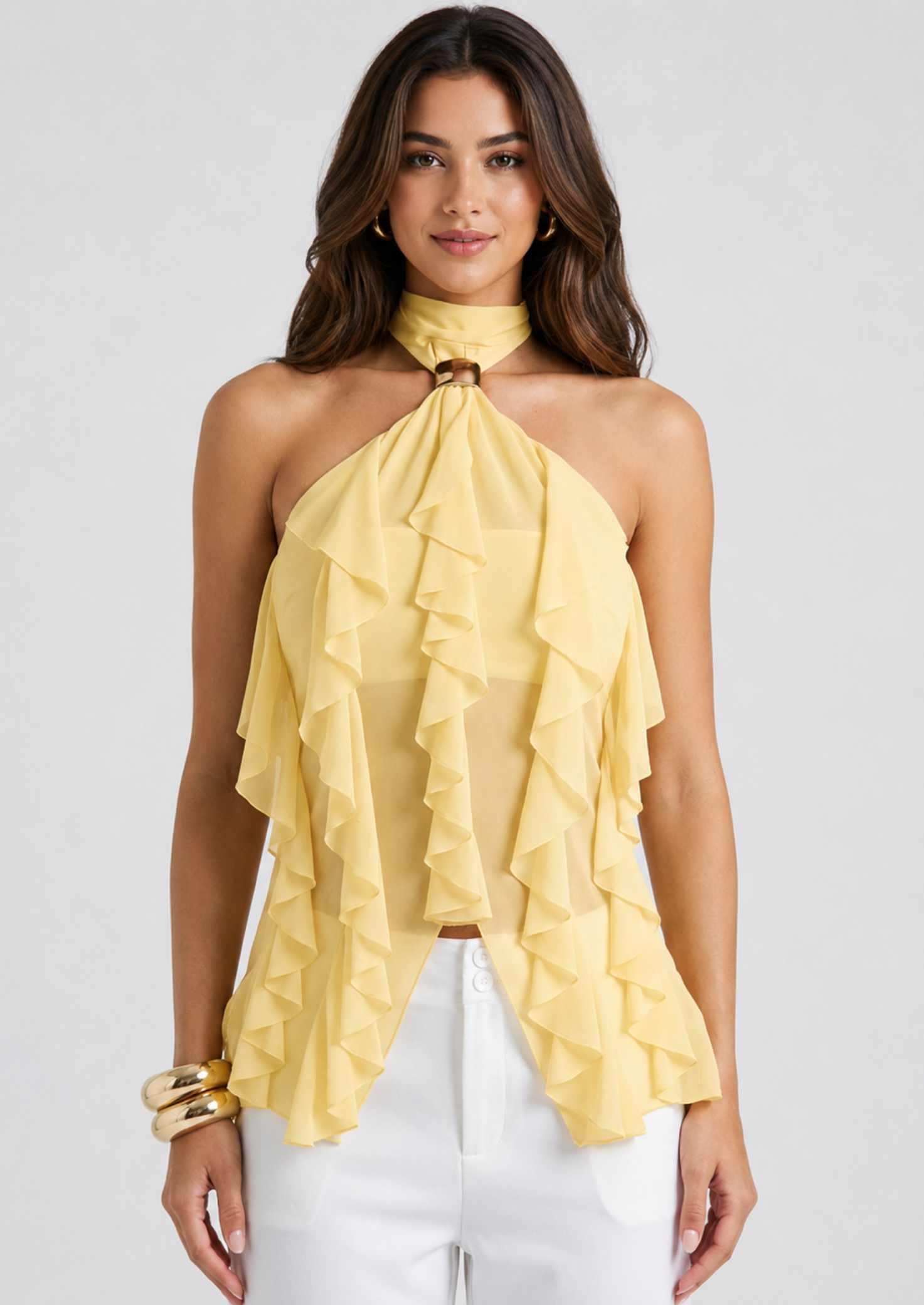Women’s Ruffle Halter Top with Open Back