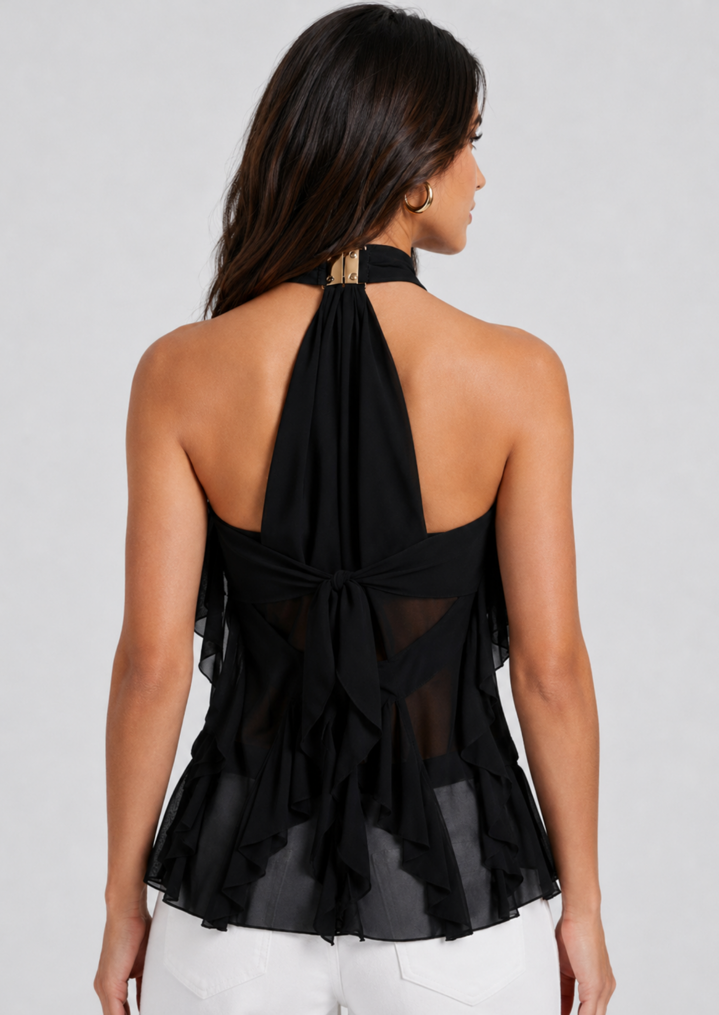 Women’s Ruffle Halter Top with Open Back