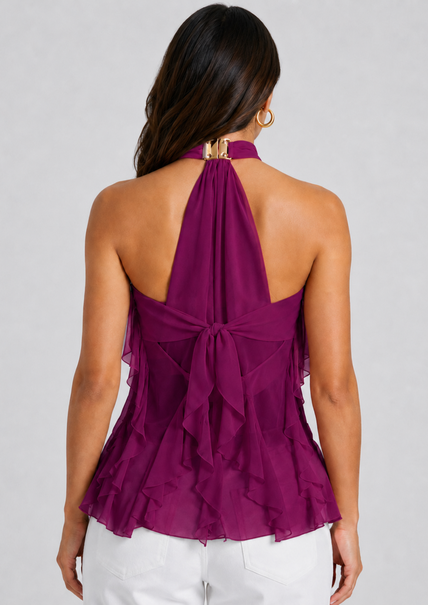 Women’s Ruffle Halter Top with Open Back
