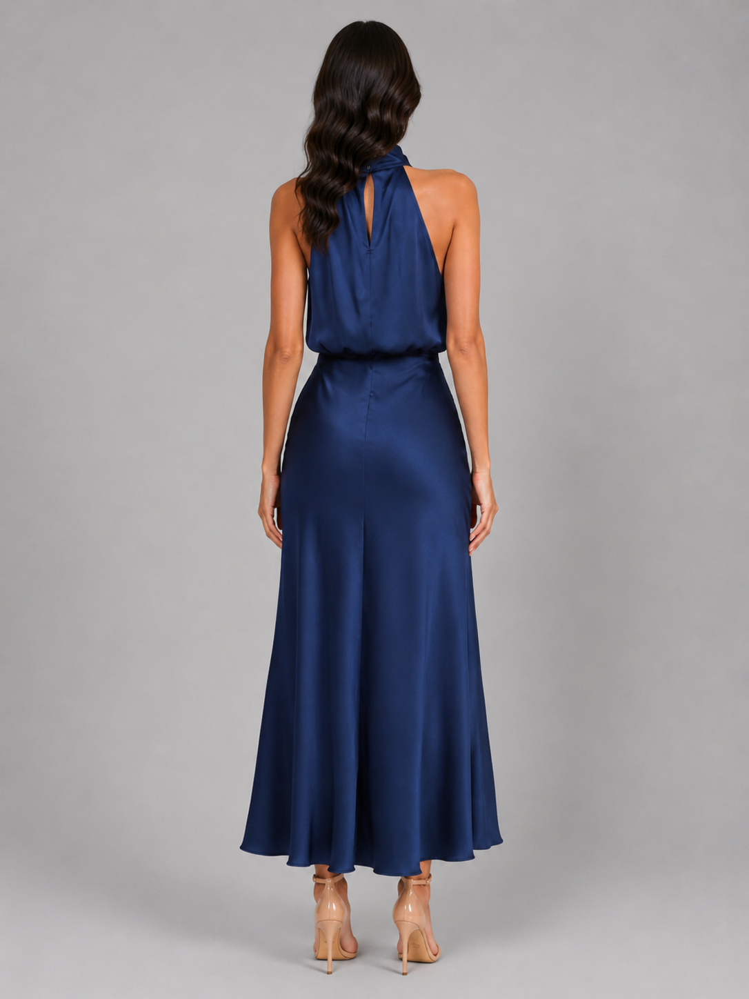 Women’s Satin Midi Dress with High Neckline