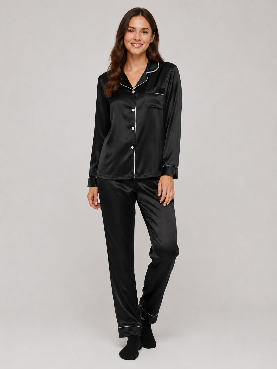 Women’s Satin Pajama Set with Contrast Trim