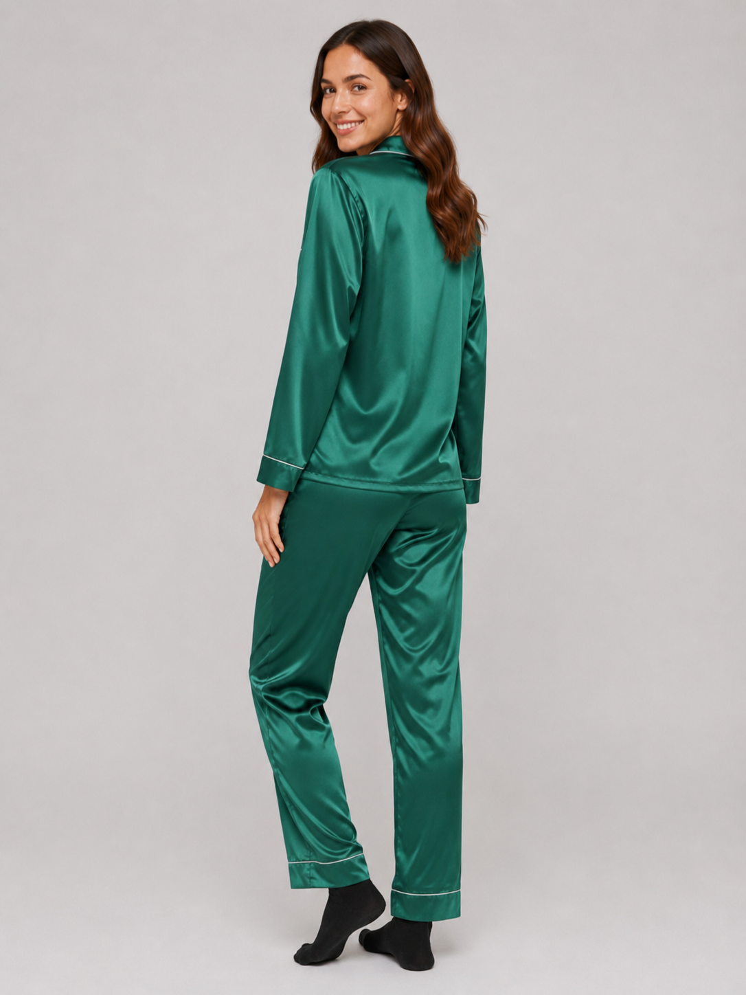 Women’s Satin Pajama Set with Contrast Trim