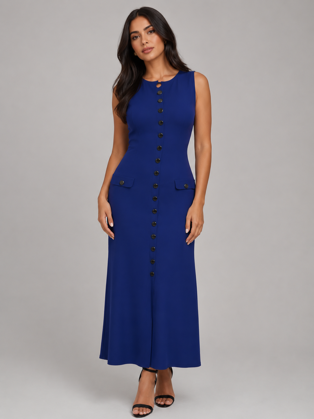 Women’s Sleeveless Maxi Dress with Button Front