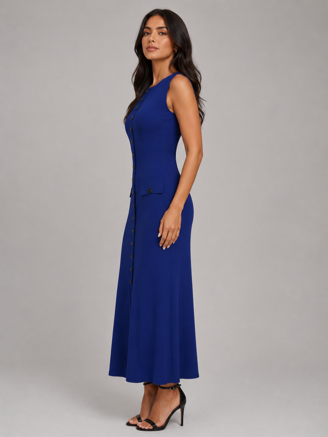 Women’s Sleeveless Maxi Dress with Button Front