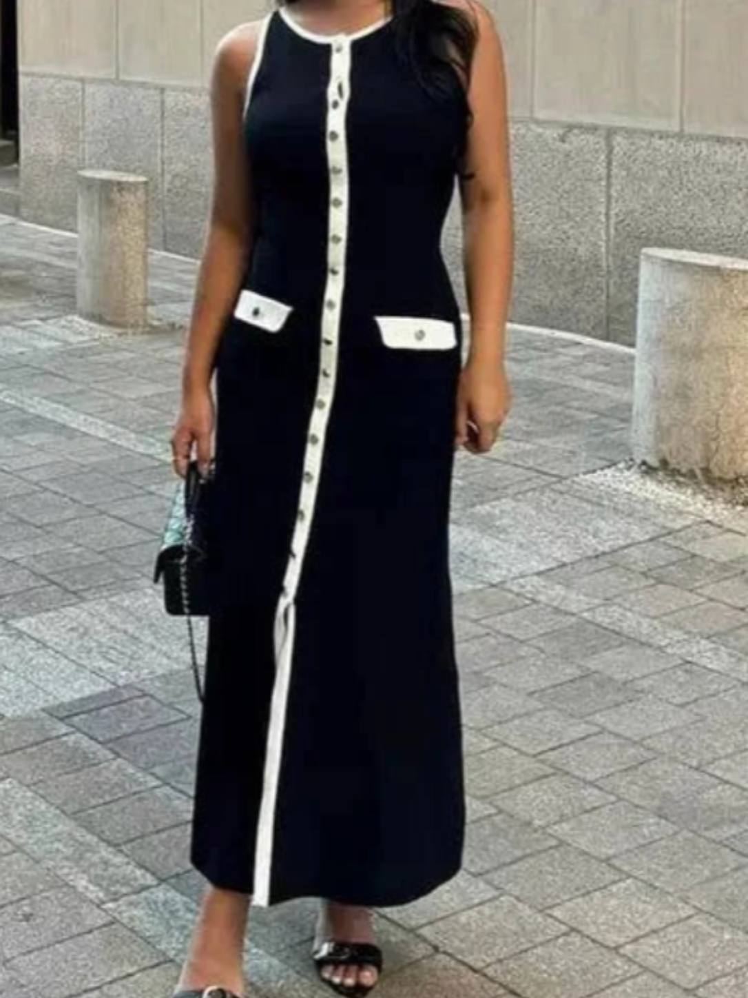 Women’s Sleeveless Maxi Dress with Button Front