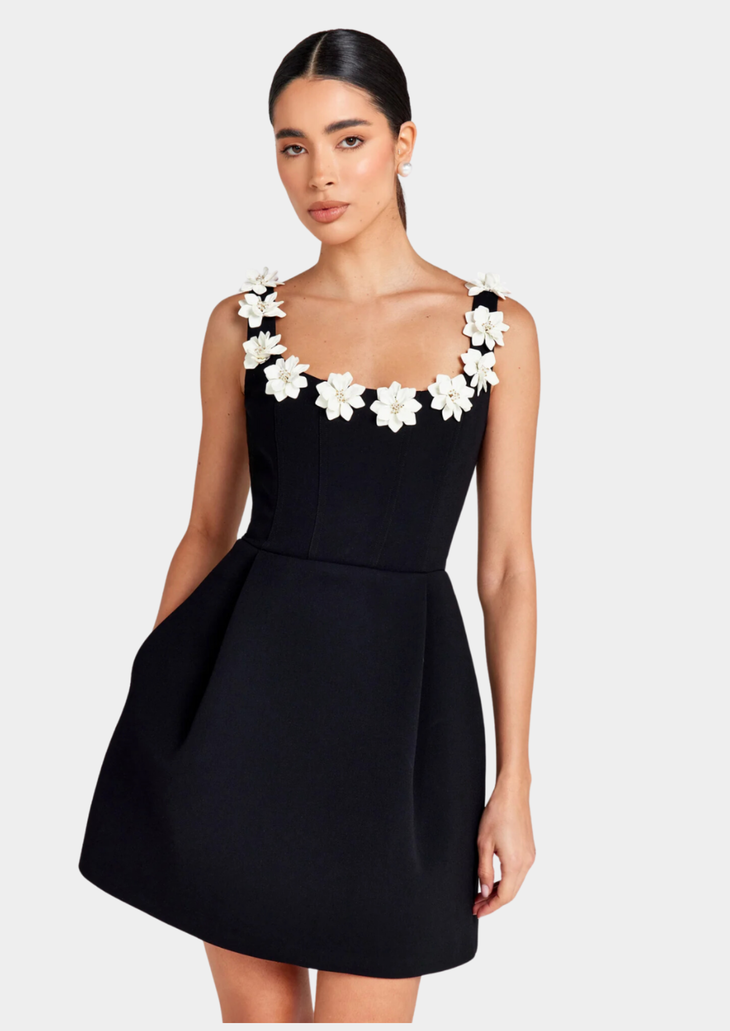 Women’s Sleeveless Mini Dress with Floral Strap Trim