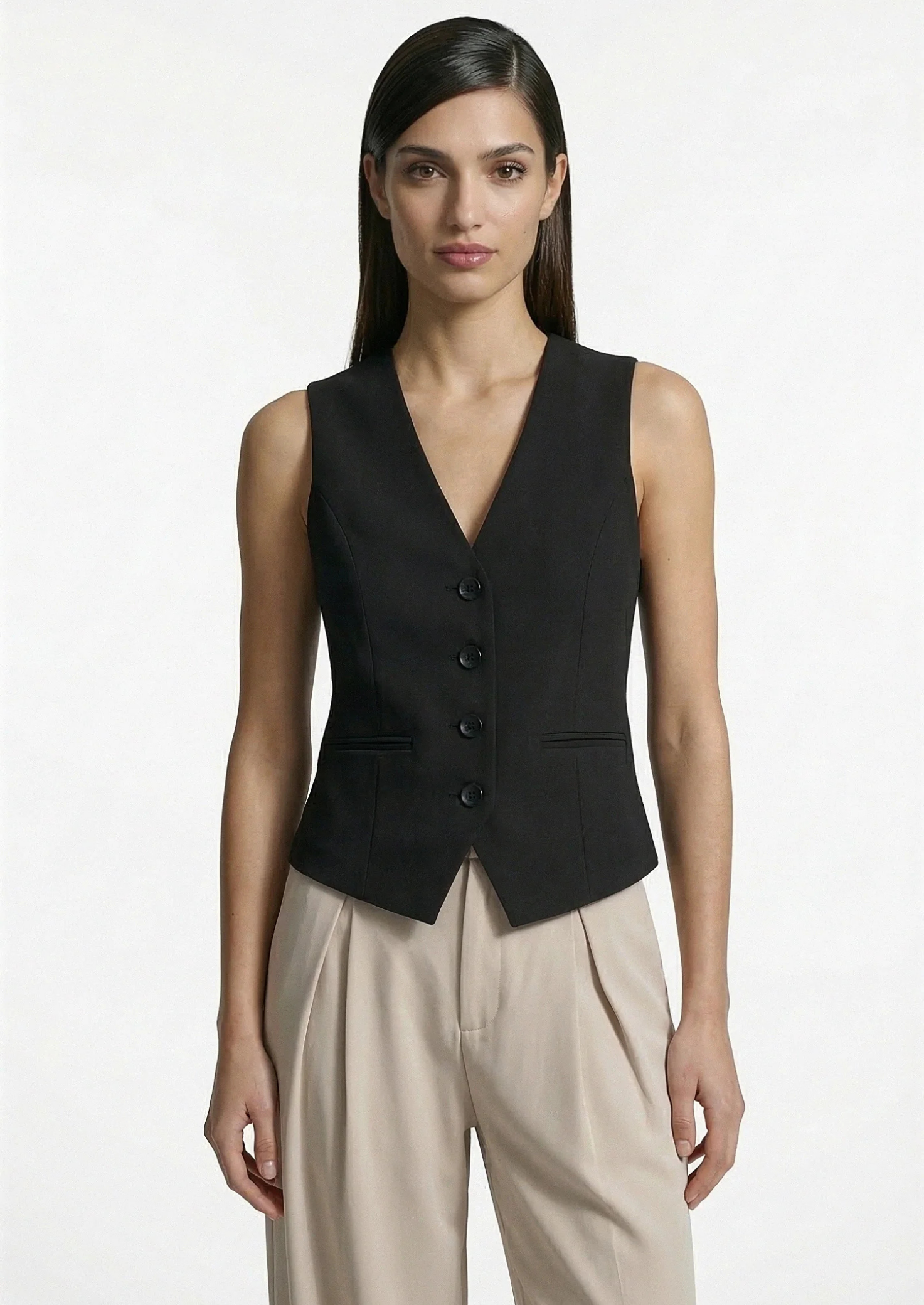 Women’s Sleeveless Tailored Vest Top with Button Front