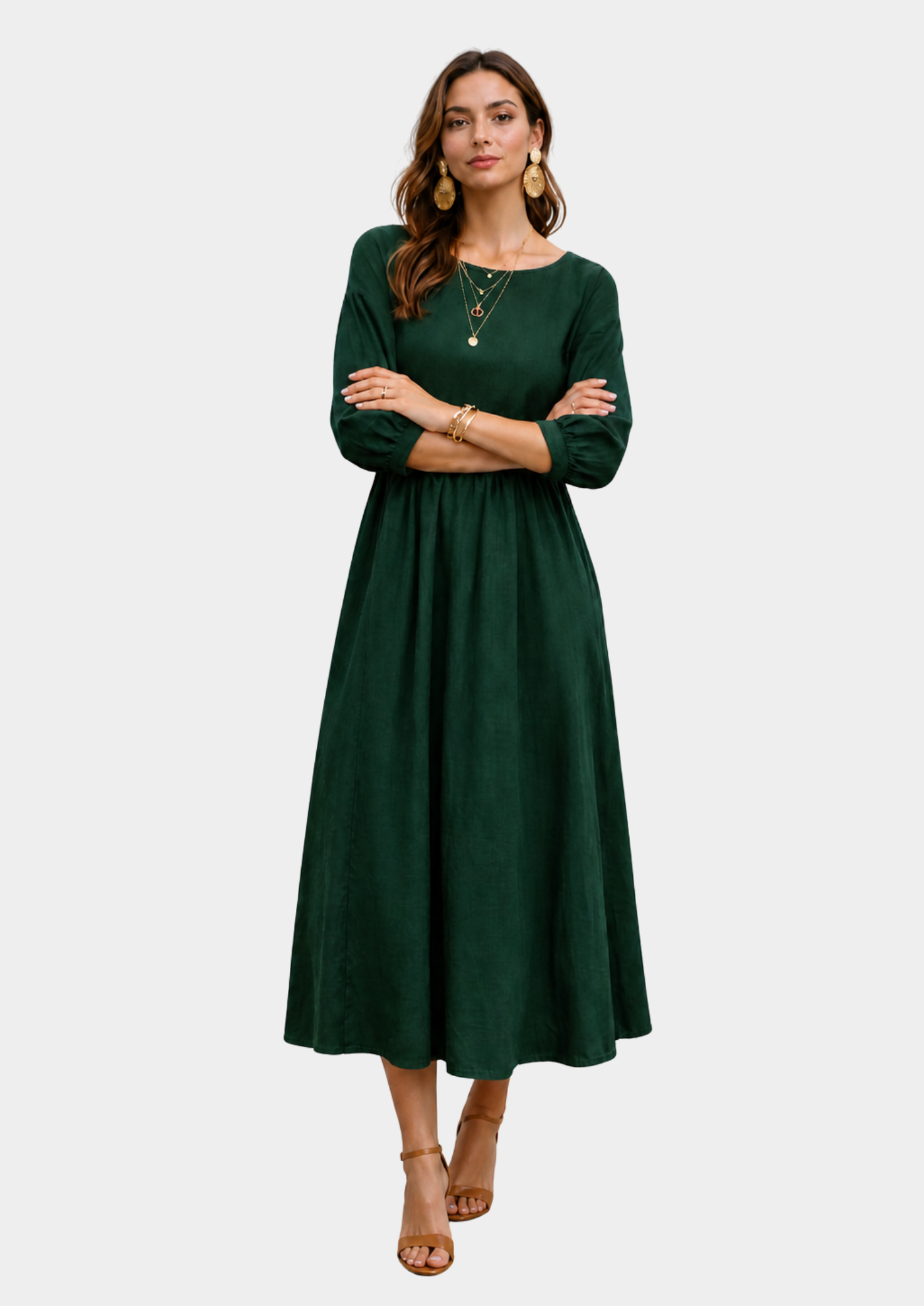 Women’s Smock Maxi Dress with 3/4 Sleeves and Pockets