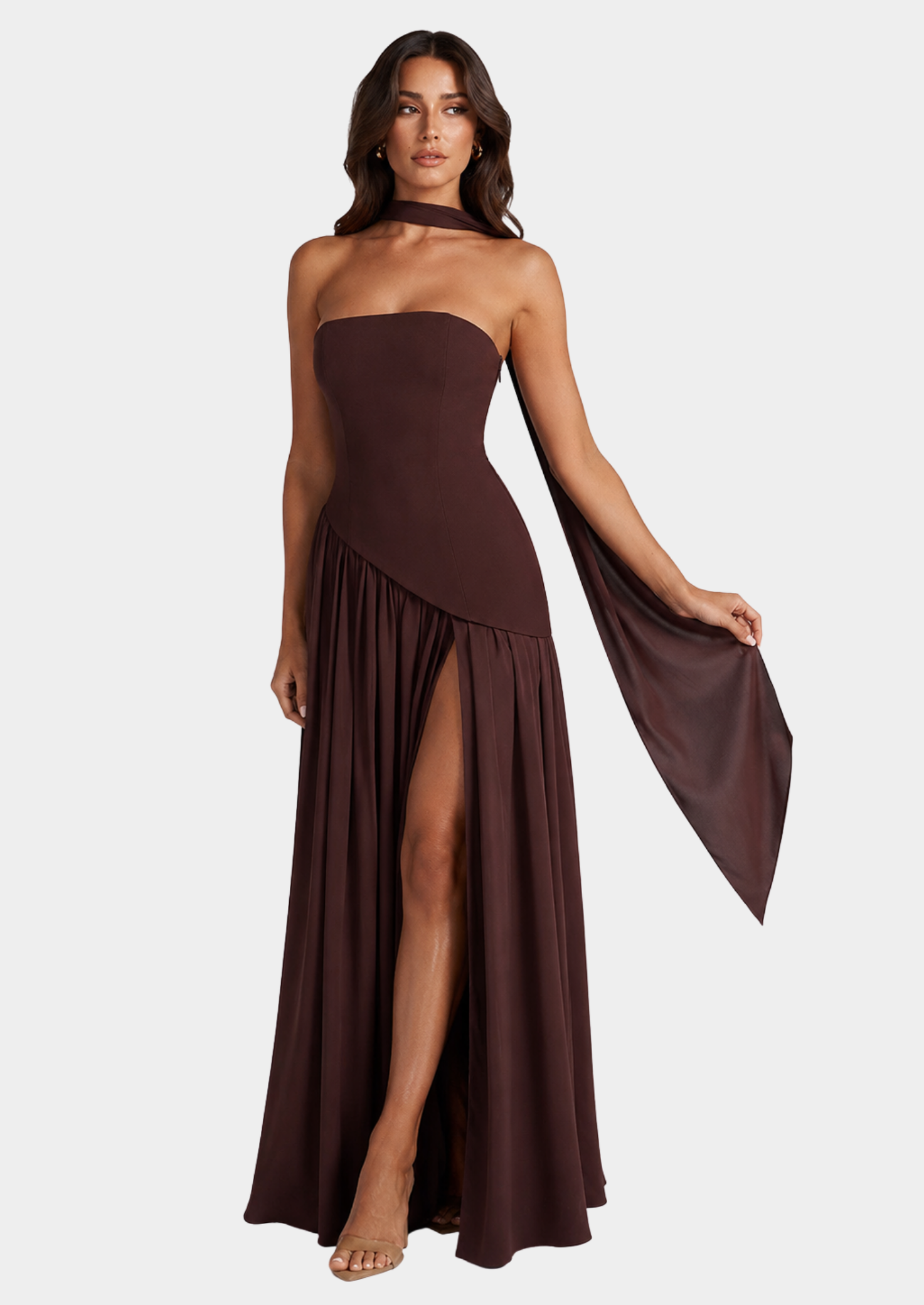 Women’s Strapless Maxi Dress with Asymmetrical Hem