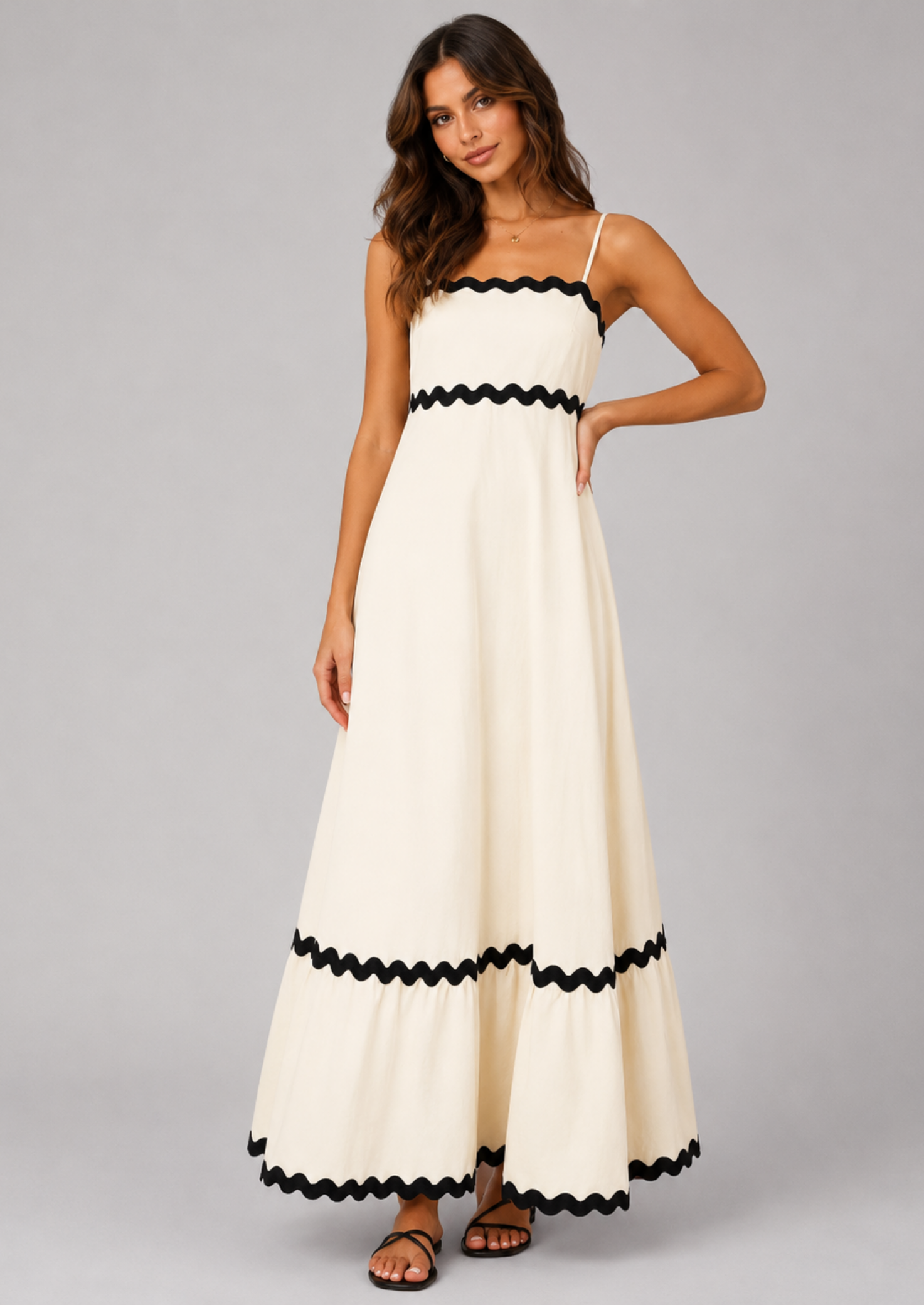 Women’s Strapless Maxi Dress with Ric Rac Trim