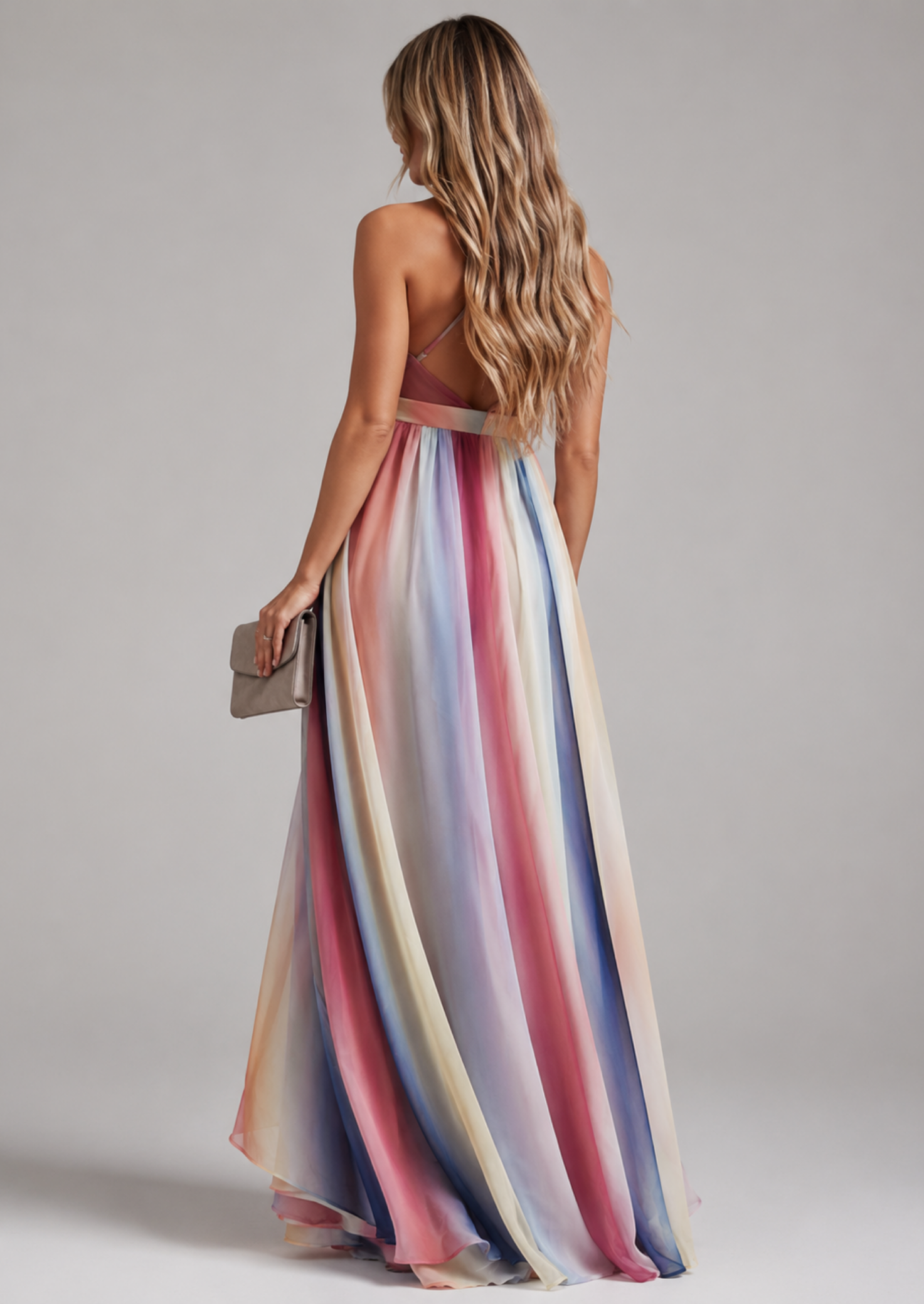 Women’s Striped Maxi Dress with V-Neck