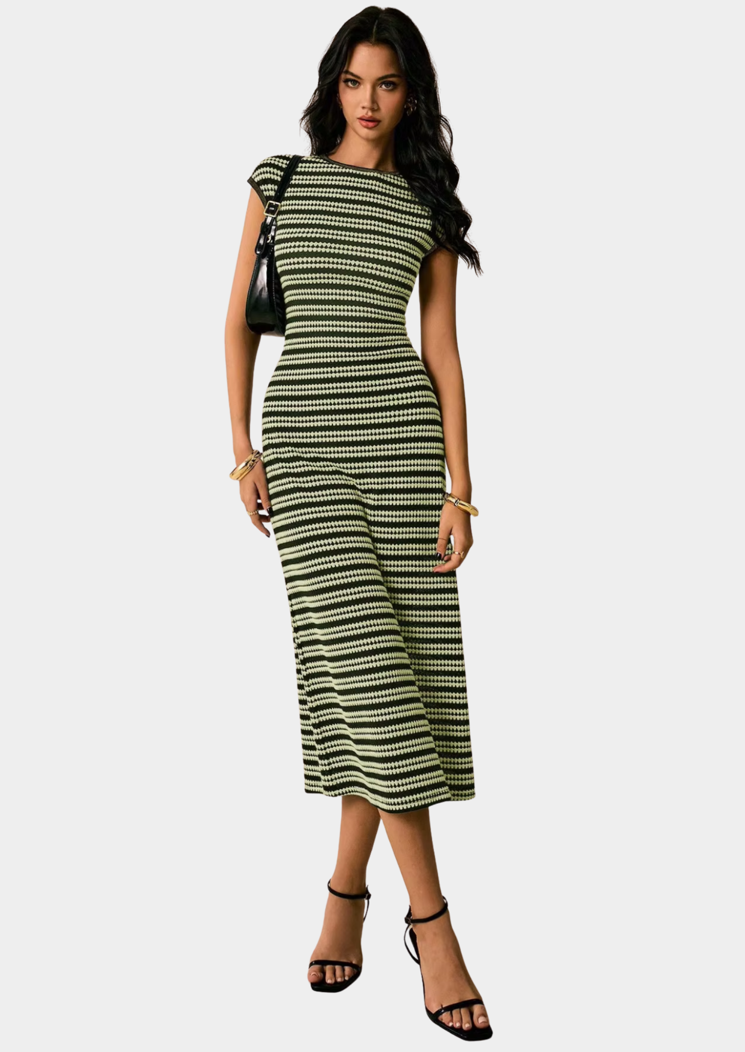 Women’s Striped Midi Dress with Short Sleeves