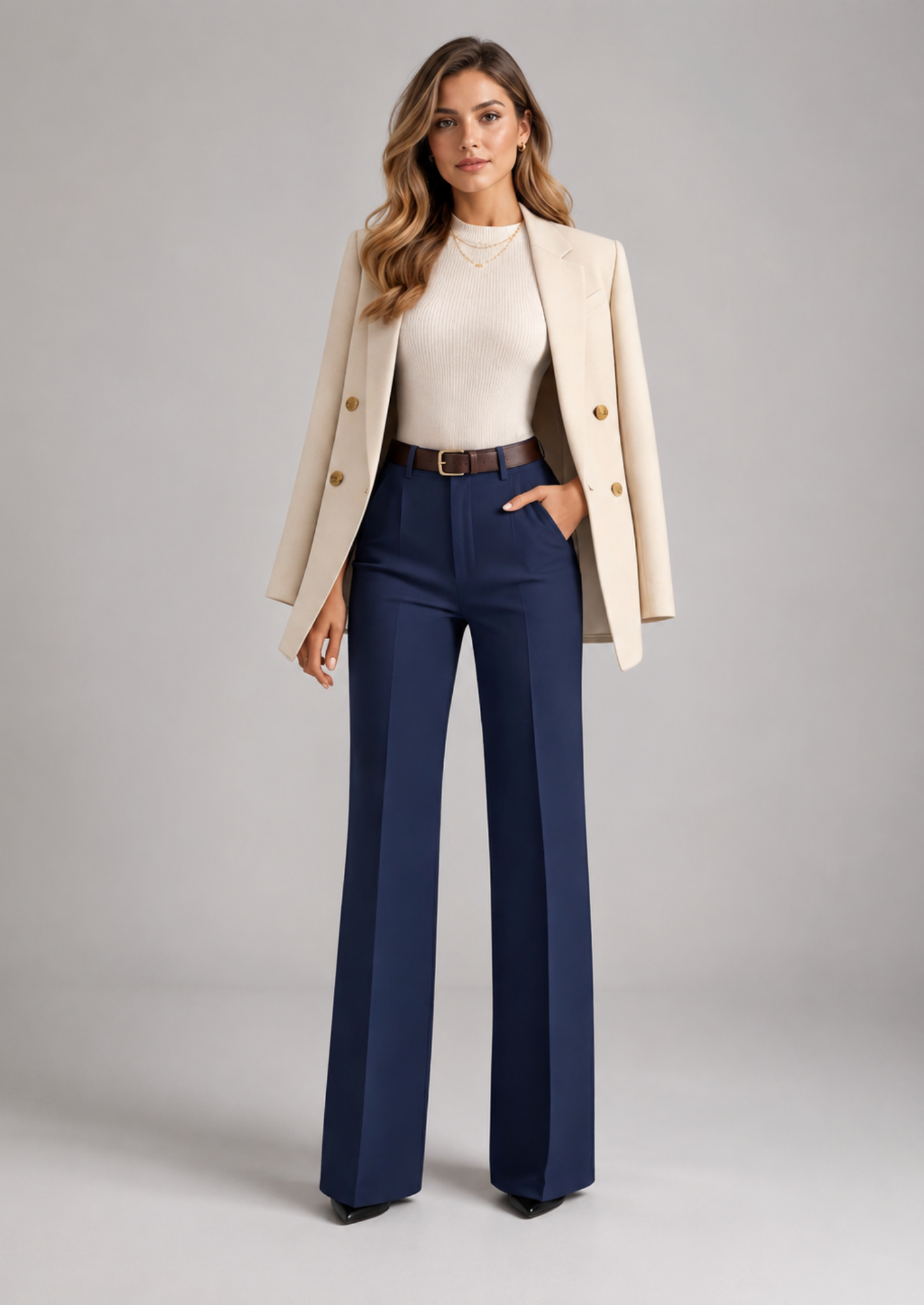 Women’s Tailored Straight Leg Trousers with High Waist